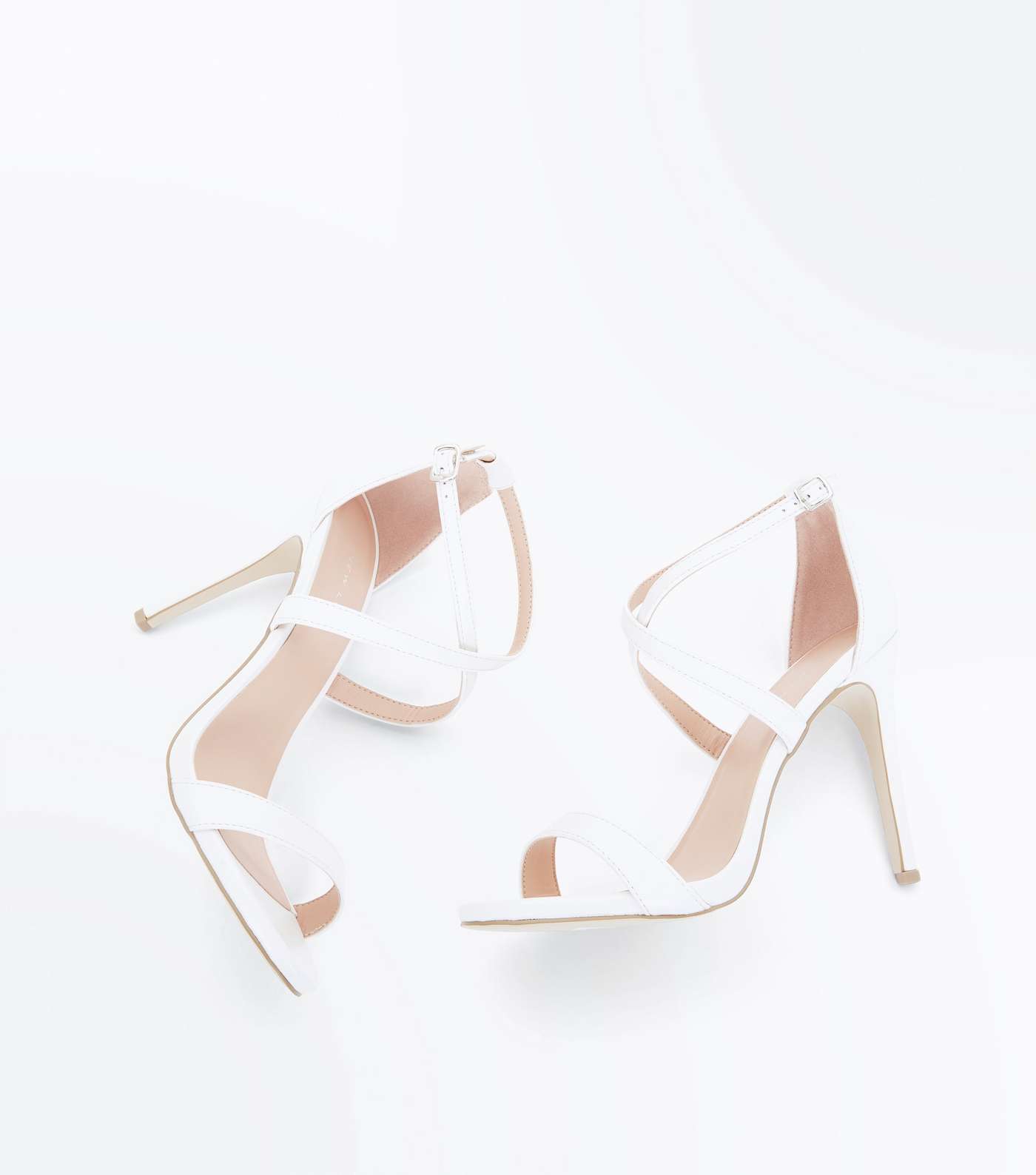 White Strappy Stiletto Heel Sandals Image 4