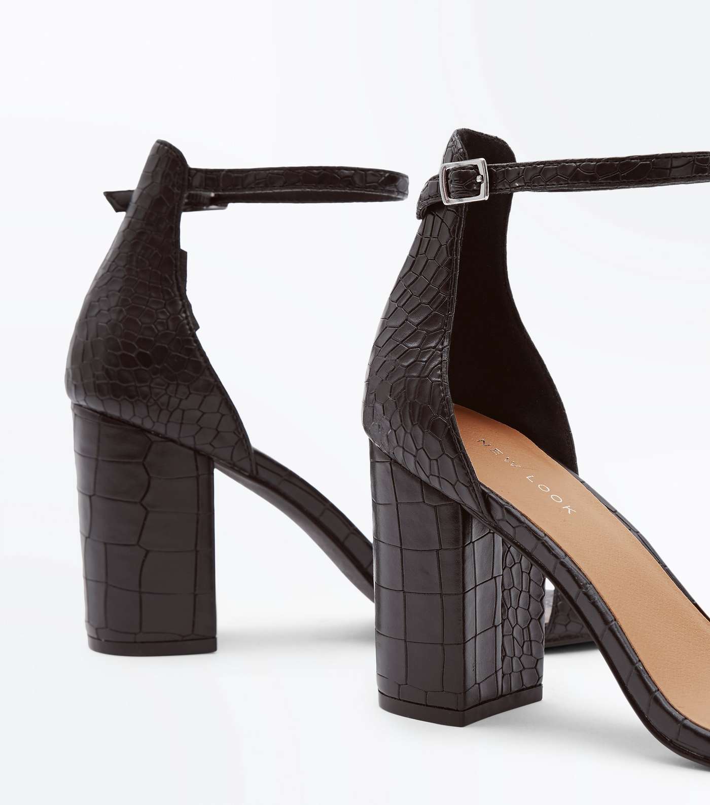 Black Faux Croc Block Heel Sandals Image 4