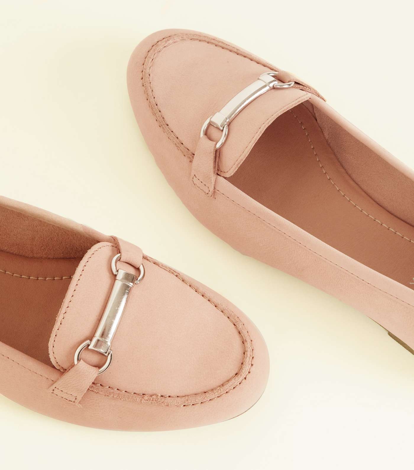 Pink Leather Metal Bar Front Loafers  Image 3