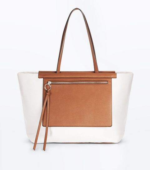 Cream Contrast Canvas Shopper Bag