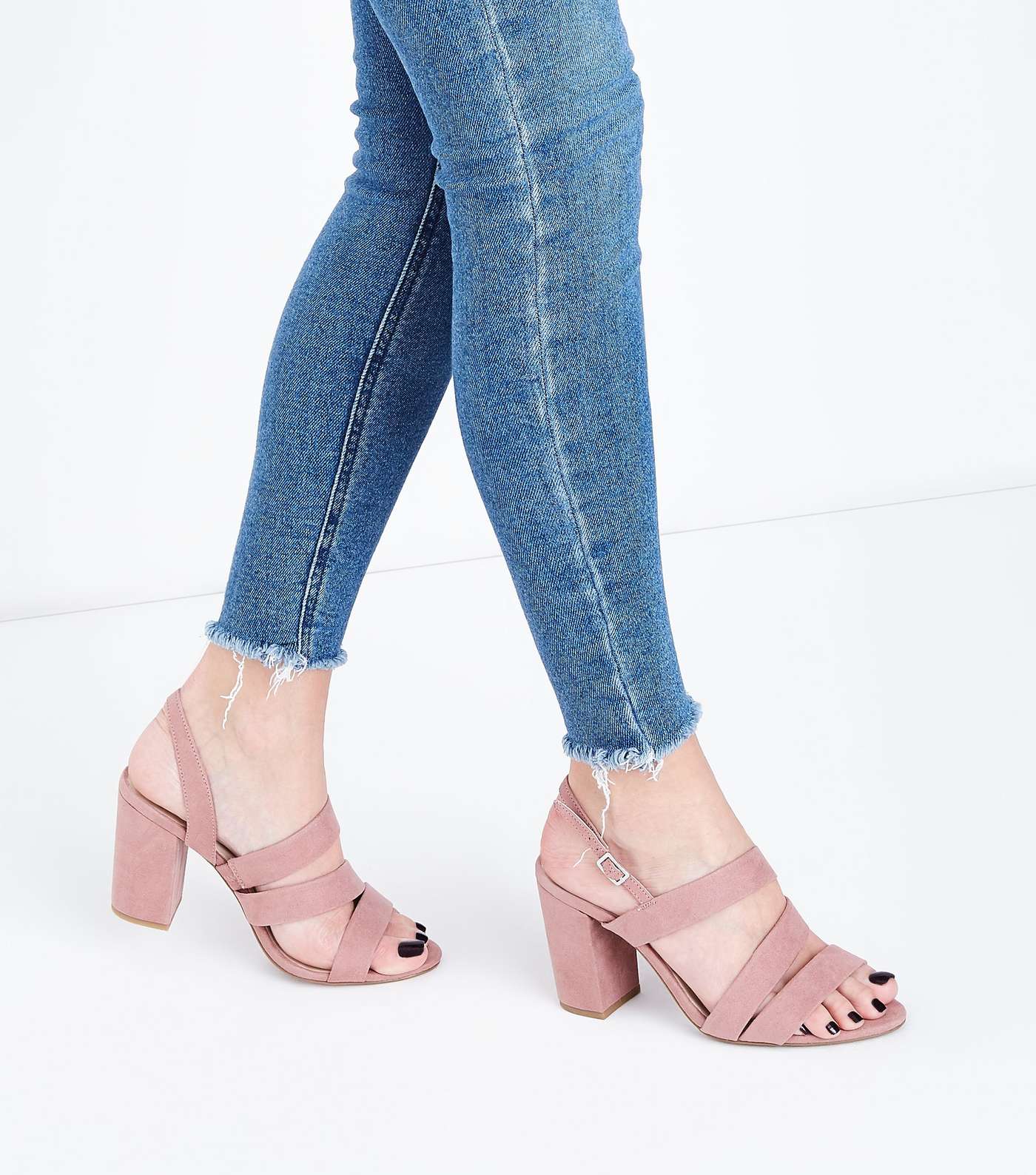 Wide Fit Pink Comfort Flex Asymmetric Strap Sandals Image 2