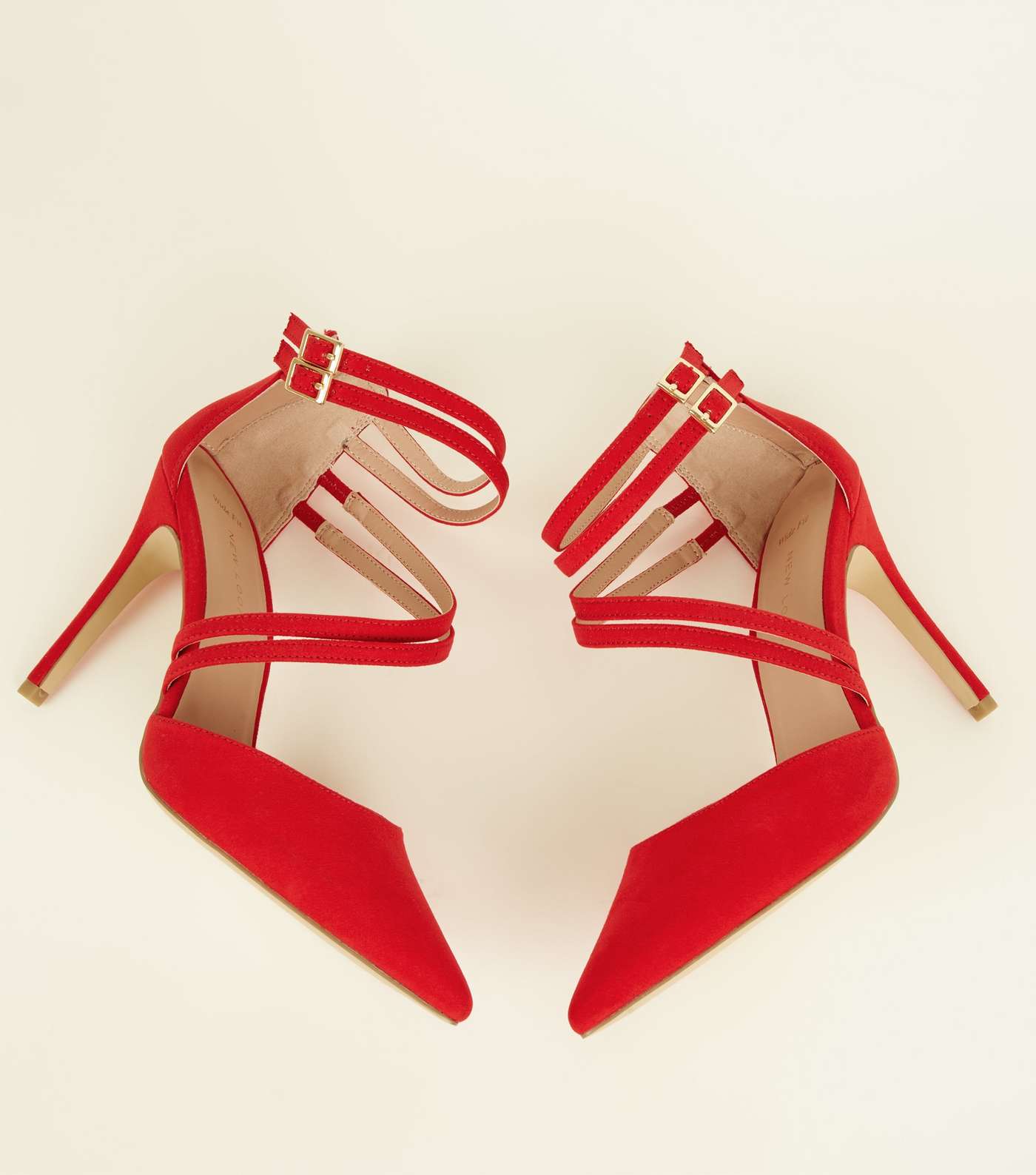 Wide Fit Red Suedette Asymmetric Strap Pointed Heels Image 3