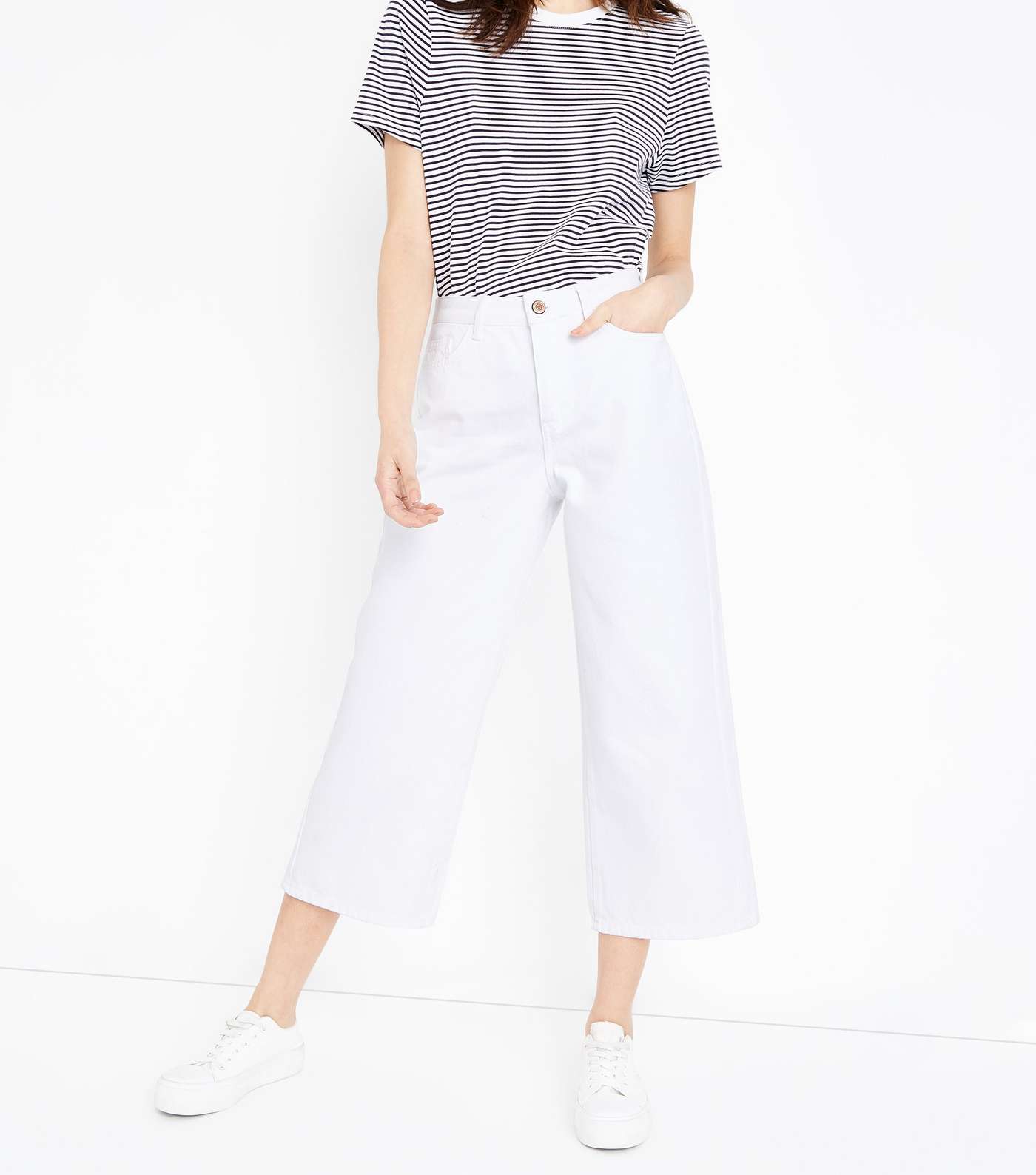 White Cropped Wide Leg Jeans Image 2