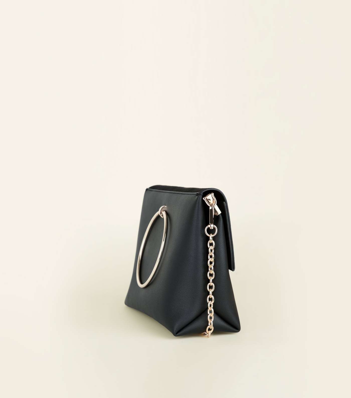 Black Leather-Look Ring Handle Shoulder Bag Image 4