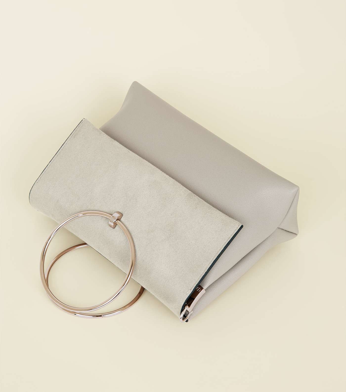 Grey Leather-Look Ring Handle Shoulder Bag Image 4