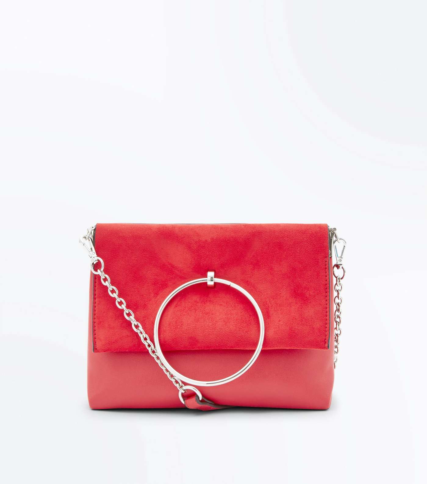 Red Leather-Look Ring Handle Shoulder Bag