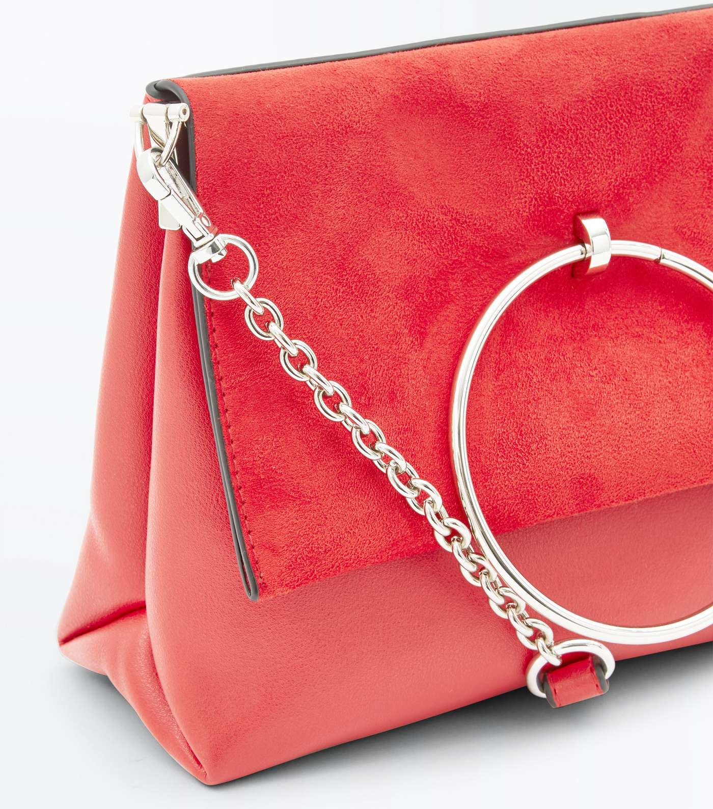 Red Leather-Look Ring Handle Shoulder Bag Image 3