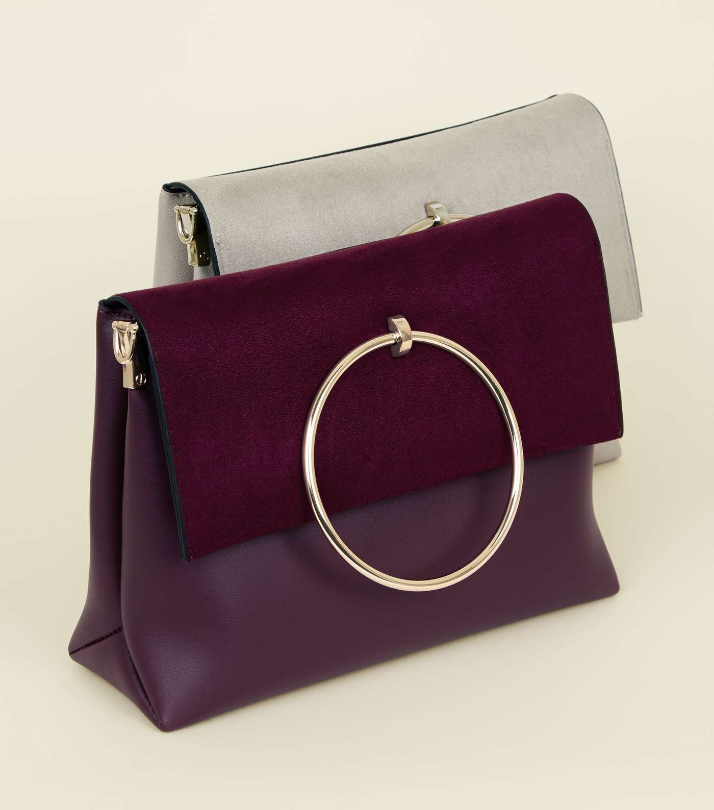 Burgundy Leather-Look Ring Handle Shoulder Bag Image 4