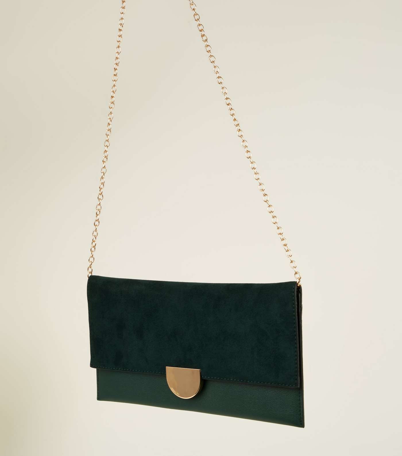 Green Suedette Panel Clutch Bag  Image 4