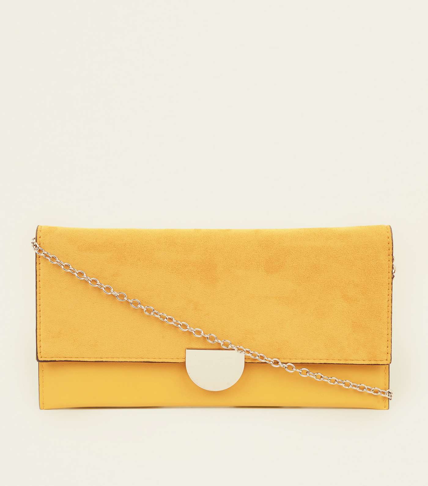 Pale Yellow Suedette Panel Clutch Bag