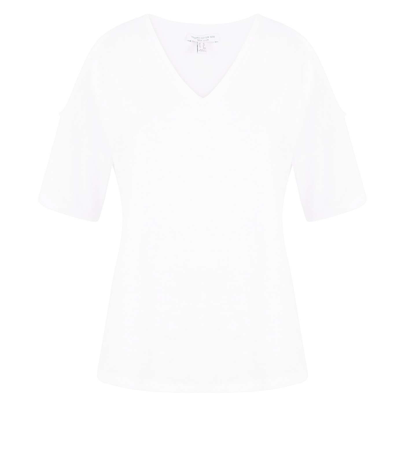 White Organic Cotton V Neck Cold Shoulder T-Shirt Image 4