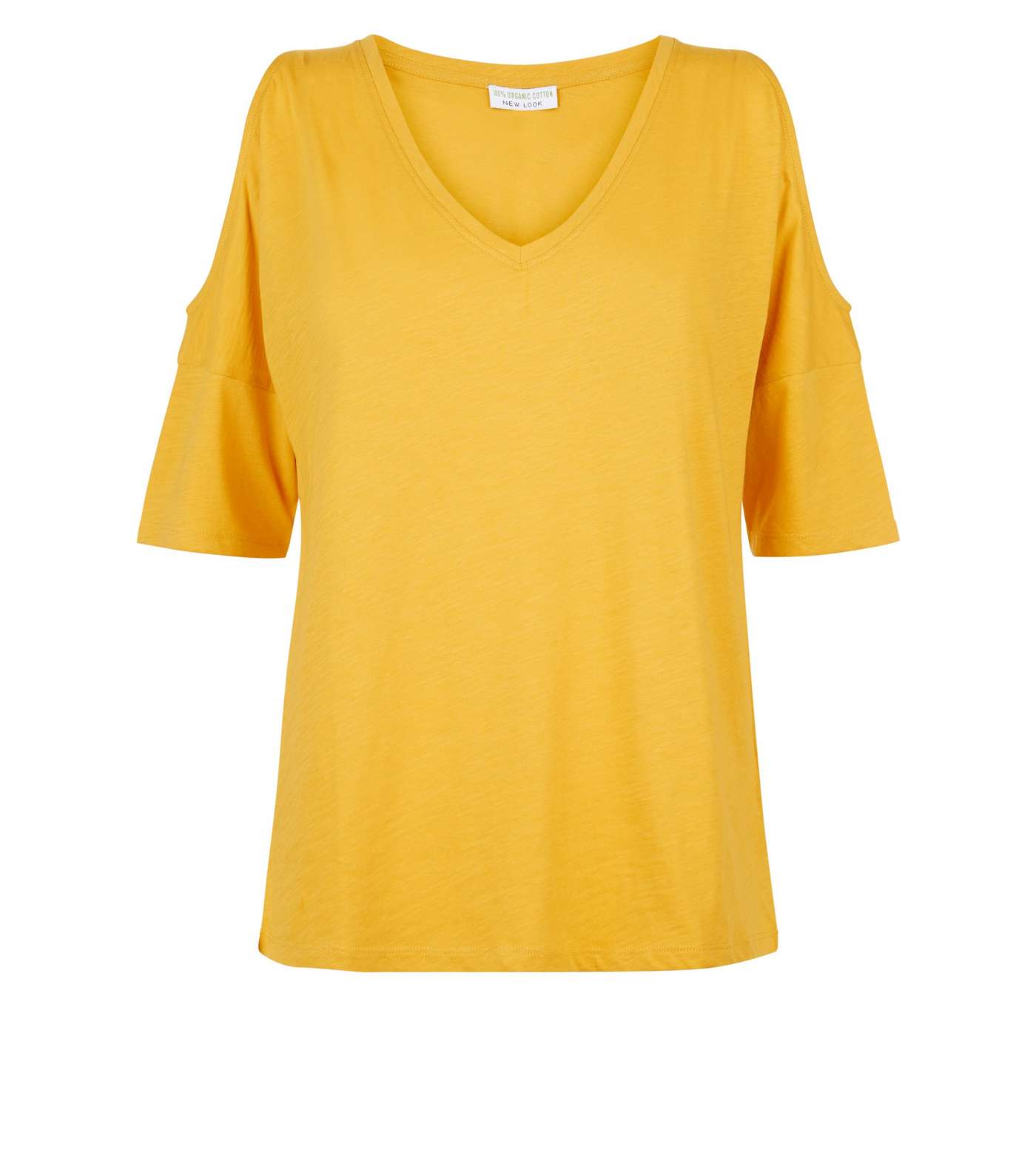 Yellow Organic Cotton V Neck Cold Shoulder T-Shirt  Image 4
