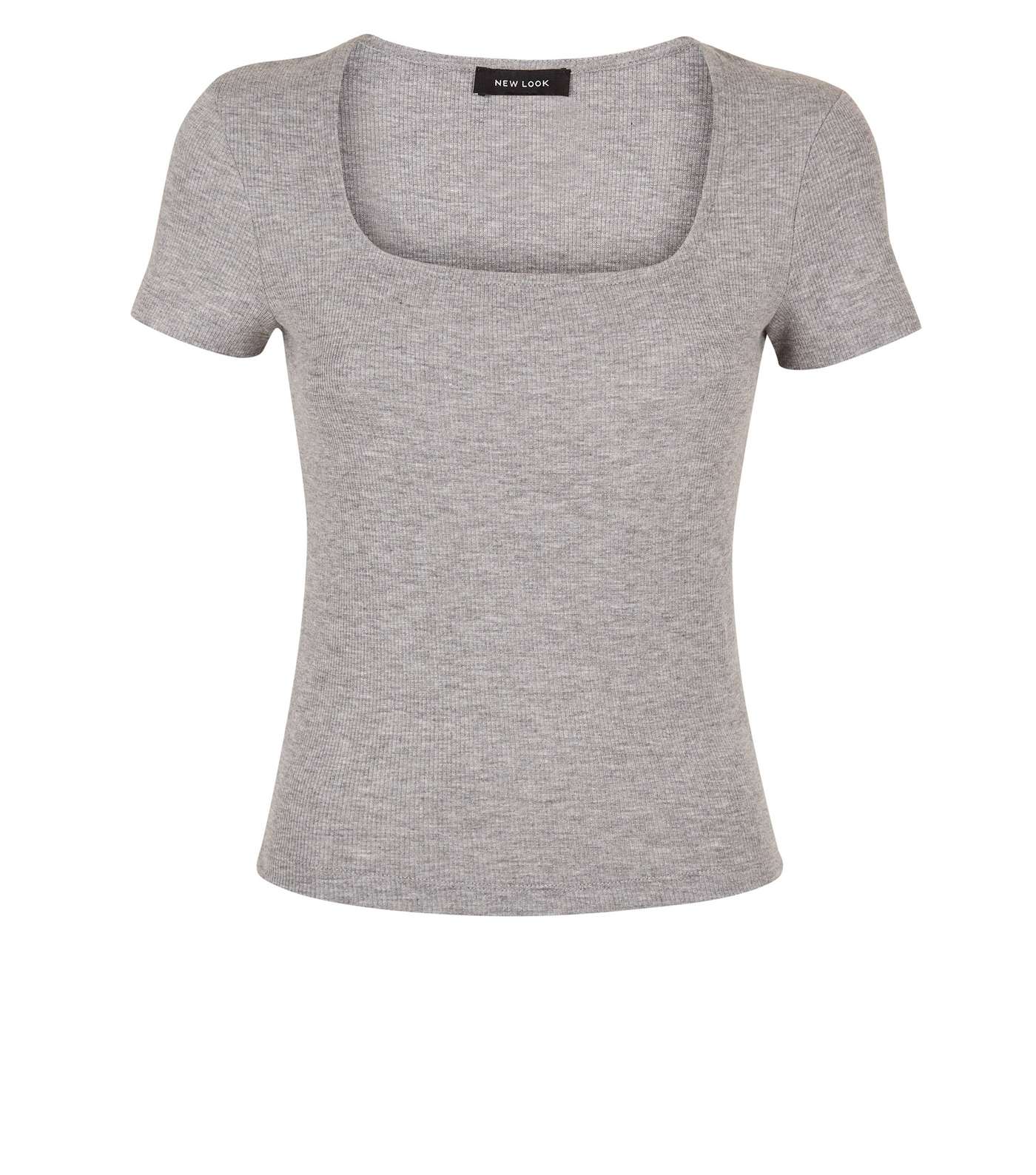 Grey Marl Square Neck Ribbed T-Shirt Image 4