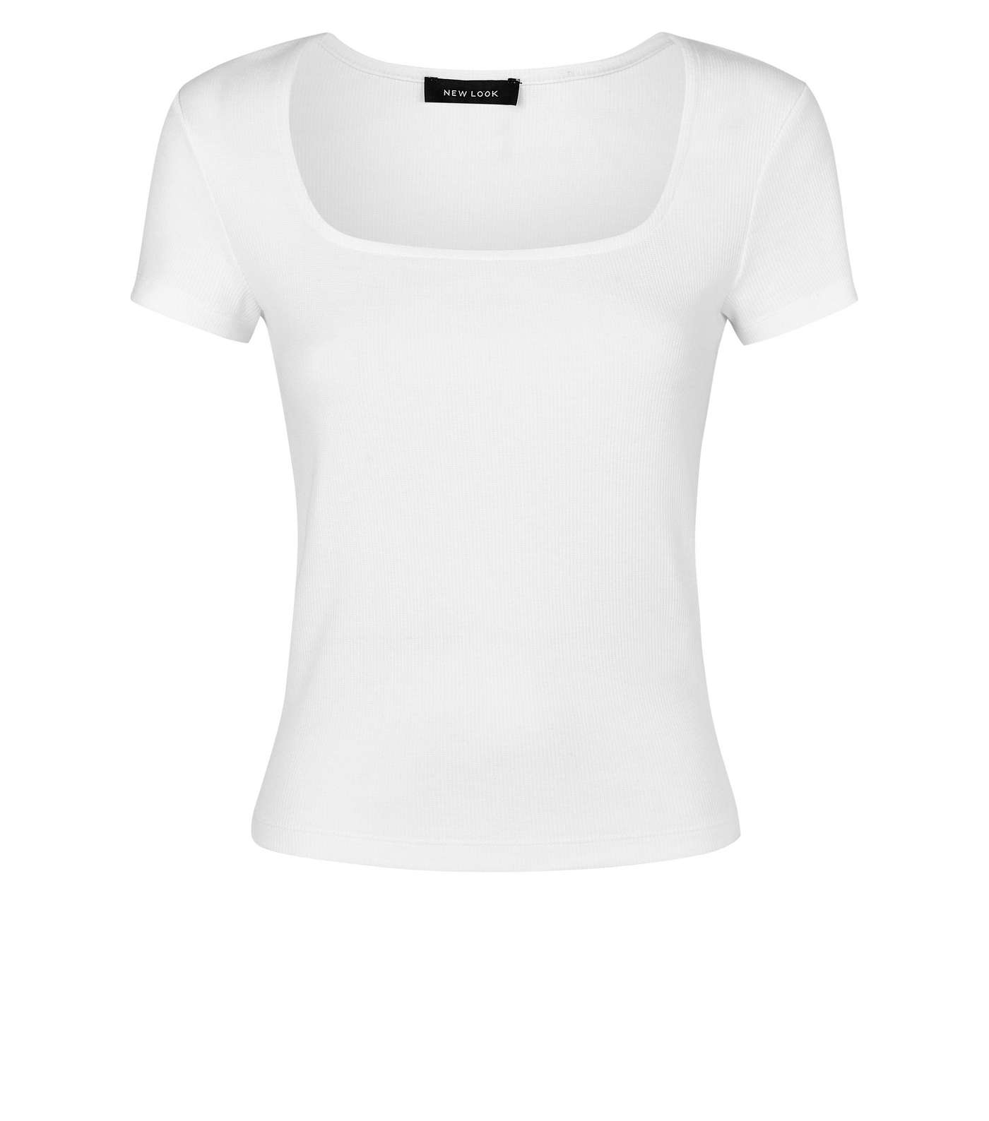 White Square Neck Ribbed T-Shirt Image 4