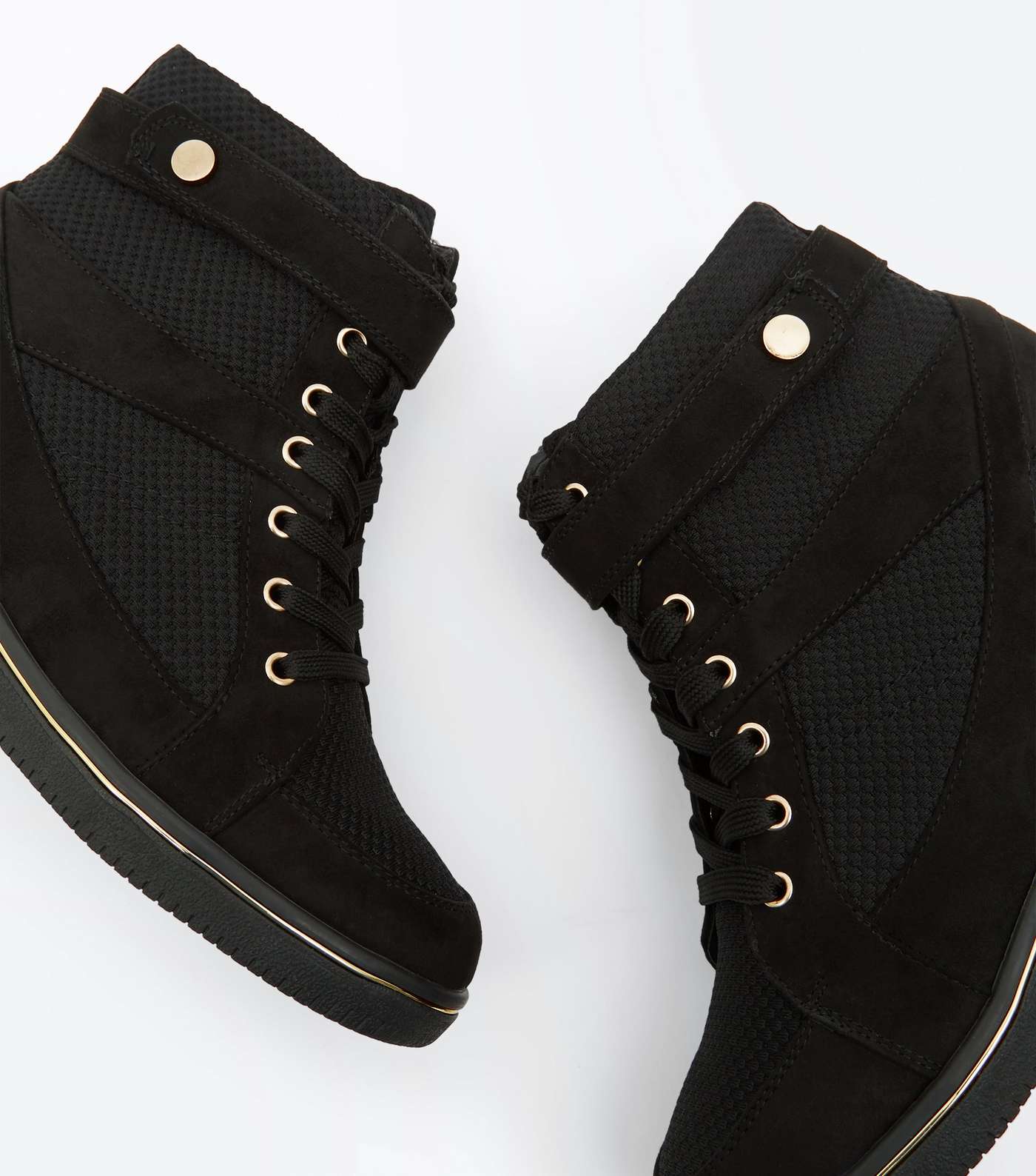 Black Mesh Panel High Top Wedge Trainers Image 4