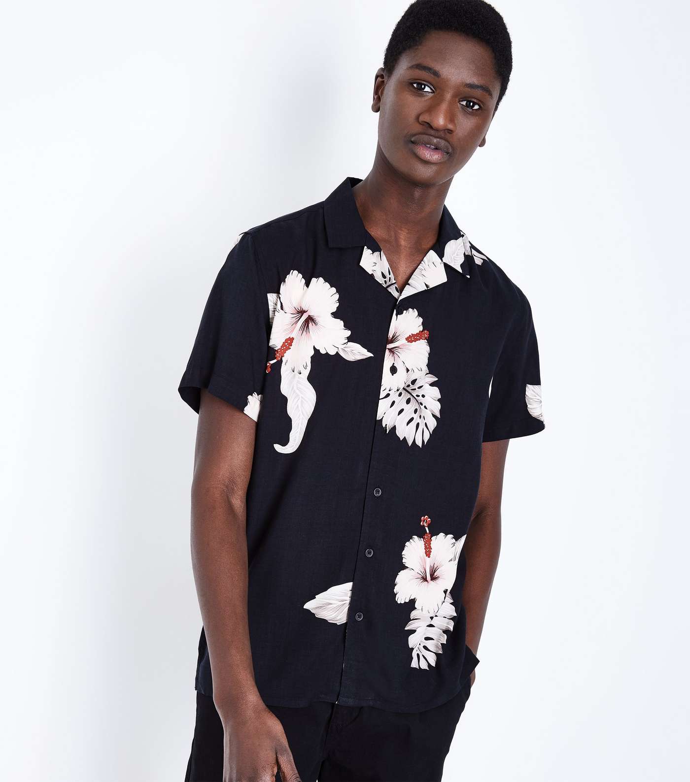 Black Large Floral Print Short Sleeve Shirt