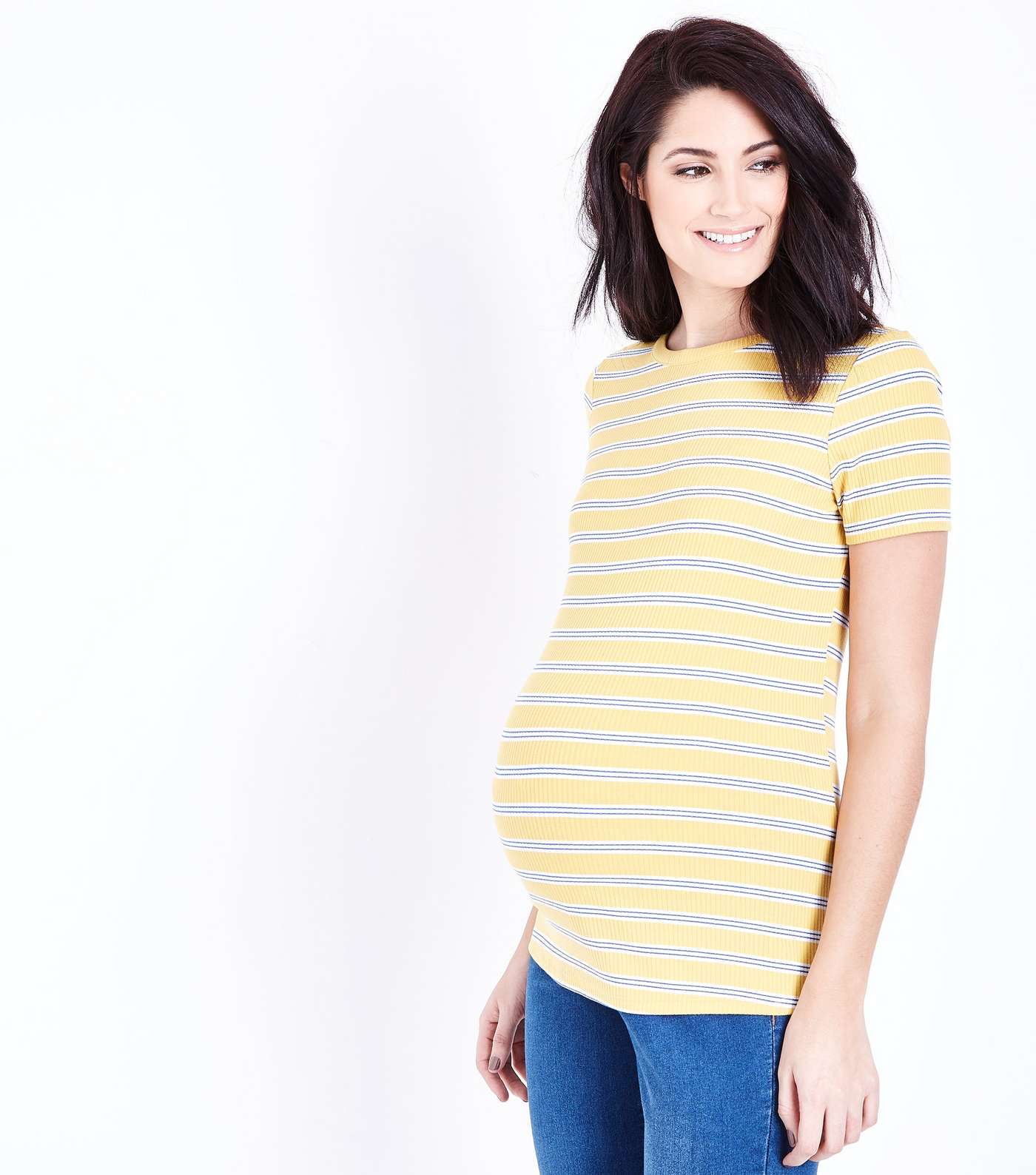 Maternity Yellow Stripe Short Sleeve T-Shirt