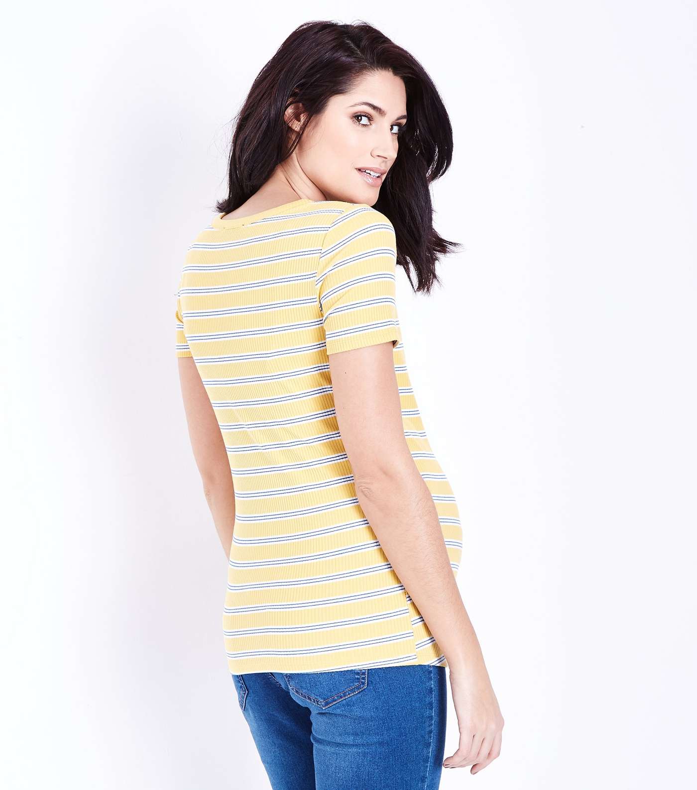 Maternity Yellow Stripe Short Sleeve T-Shirt Image 3