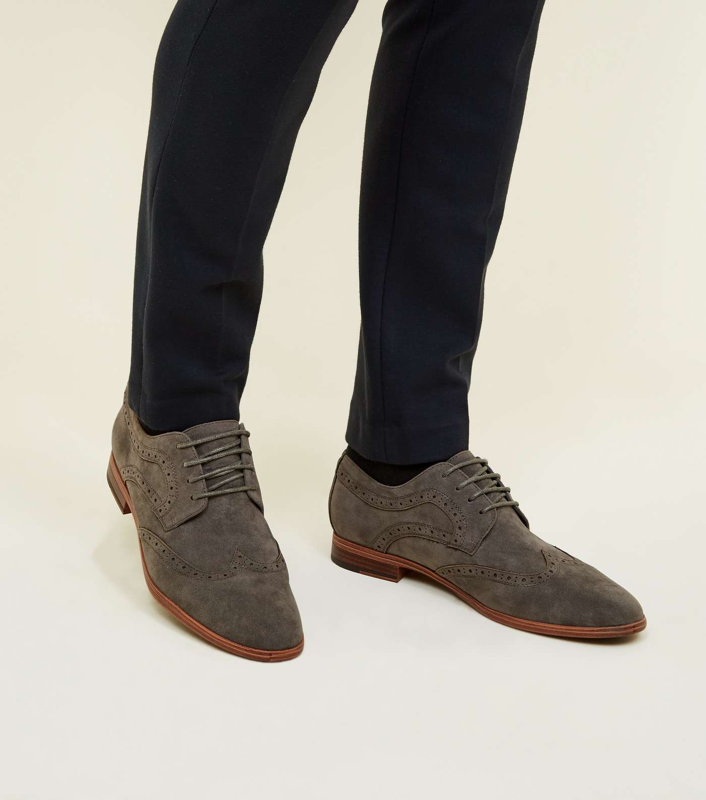 Grey Faux Suede Lace Up Brogues Image 2