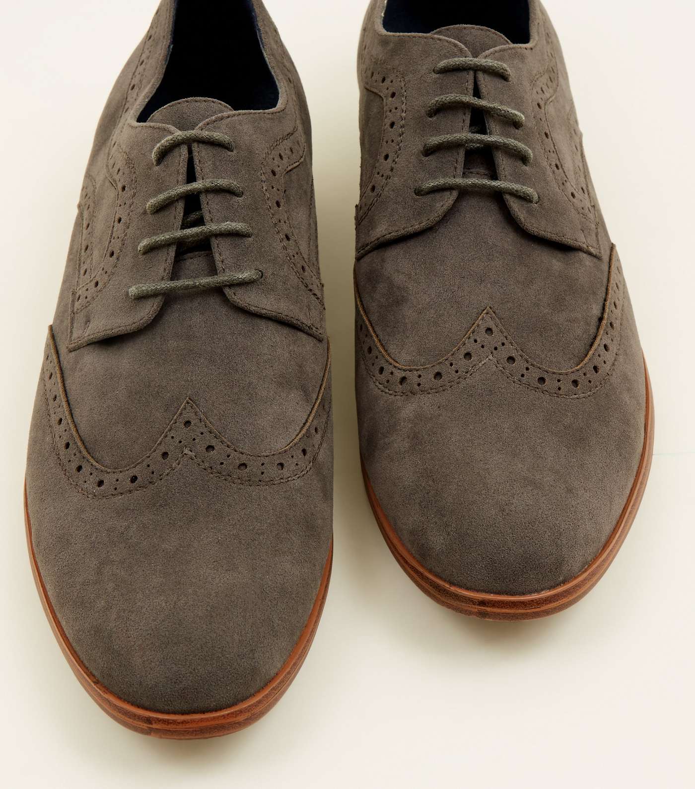 Grey Faux Suede Lace Up Brogues Image 4