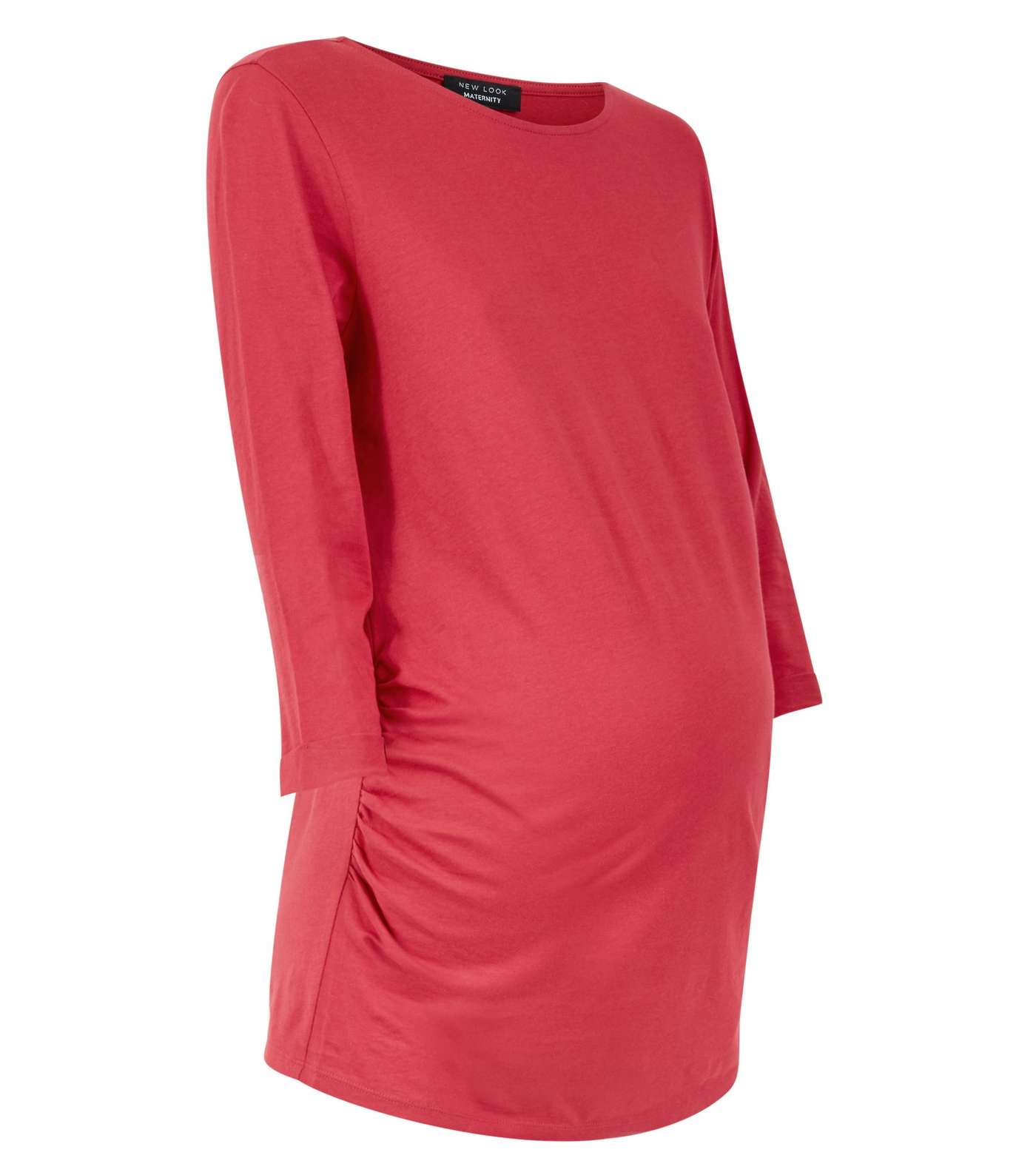 Maternity Dark Red Ruched 3/4 Sleeve T-Shirt Image 4