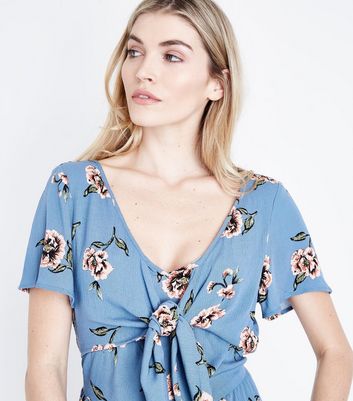 new look blue floral playsuit