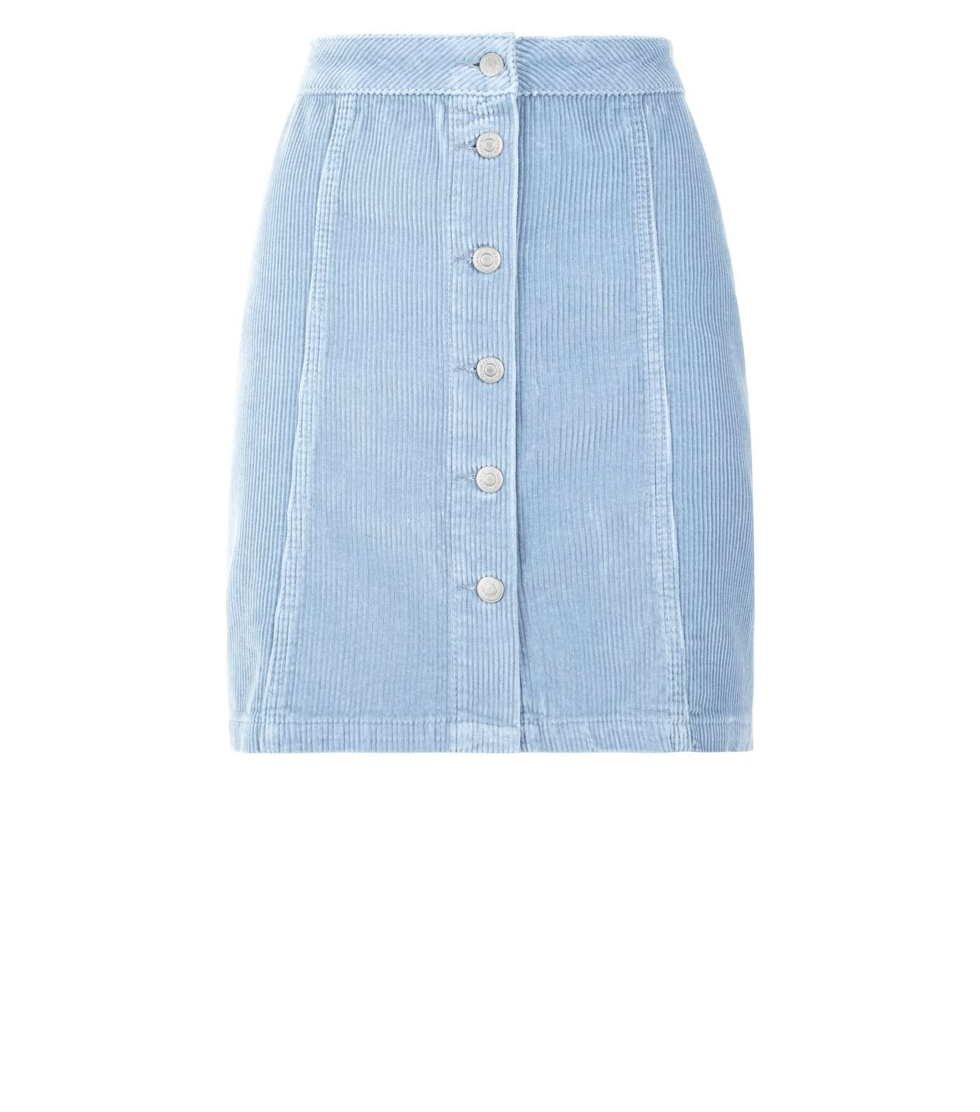 Pale Blue Button Front Corduroy Mini Skirt Image 4