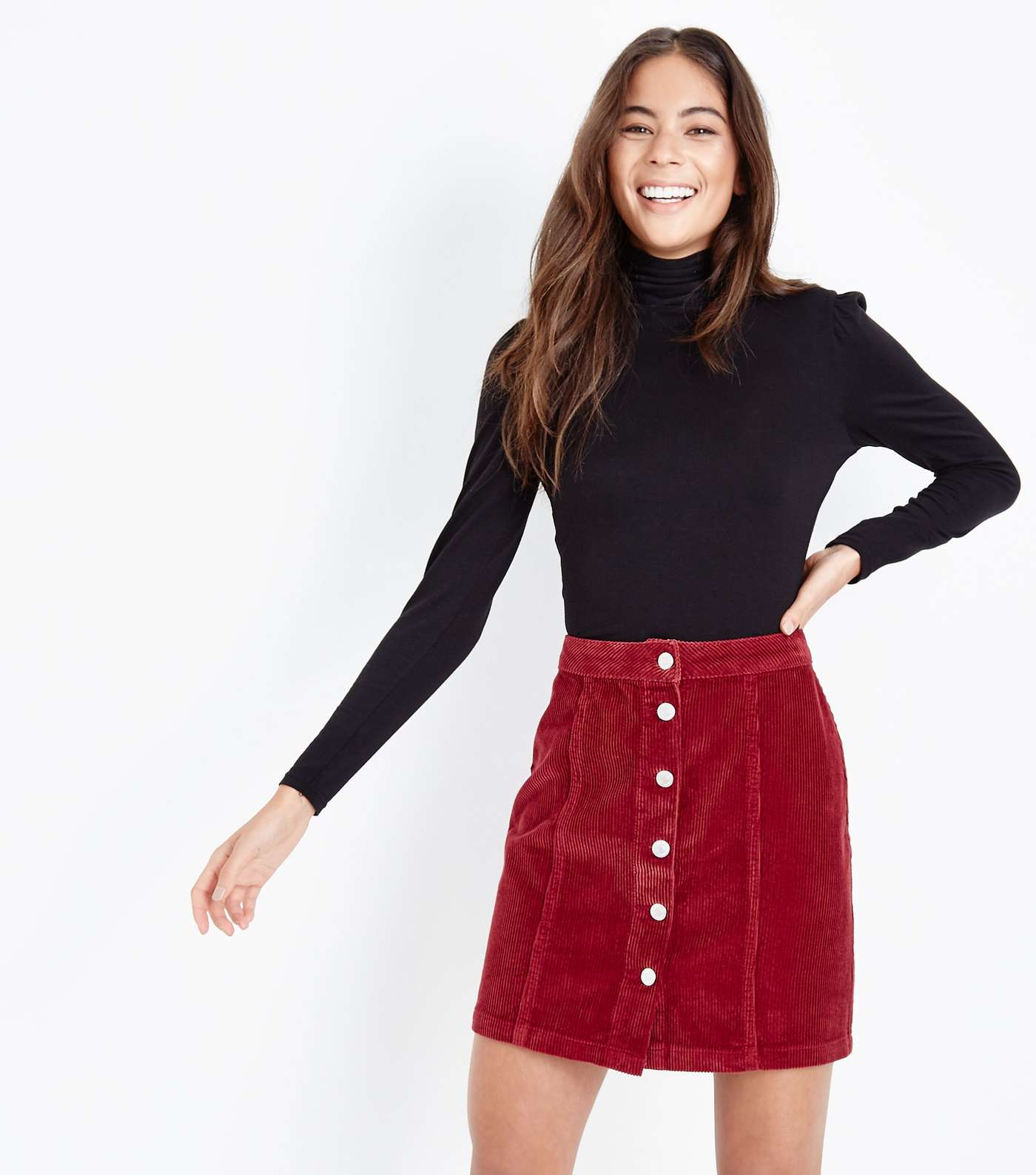 Burgundy Button Front Corduroy Mini Skirt