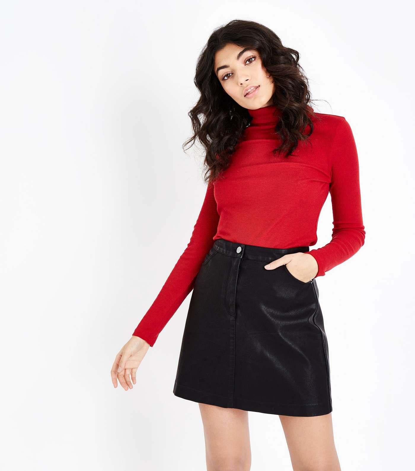 Black Leather-Look 5 Pocket Mini Skirt