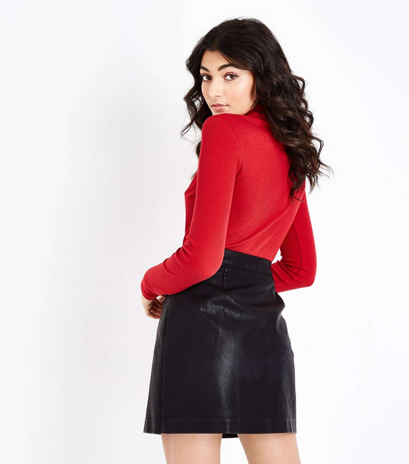 Black Leather-Look 5 Pocket Mini Skirt Image 3