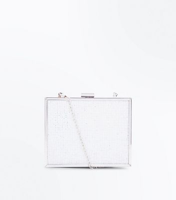 Tagr White Diamanté Wedding Box Clutch Bag By New Look