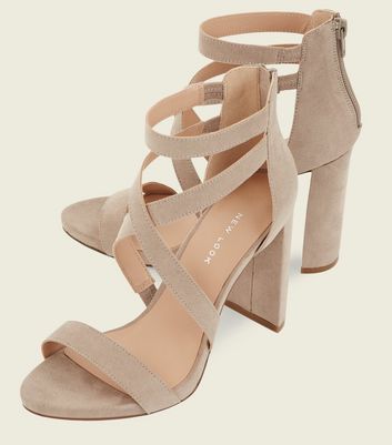 grey strappy block heels