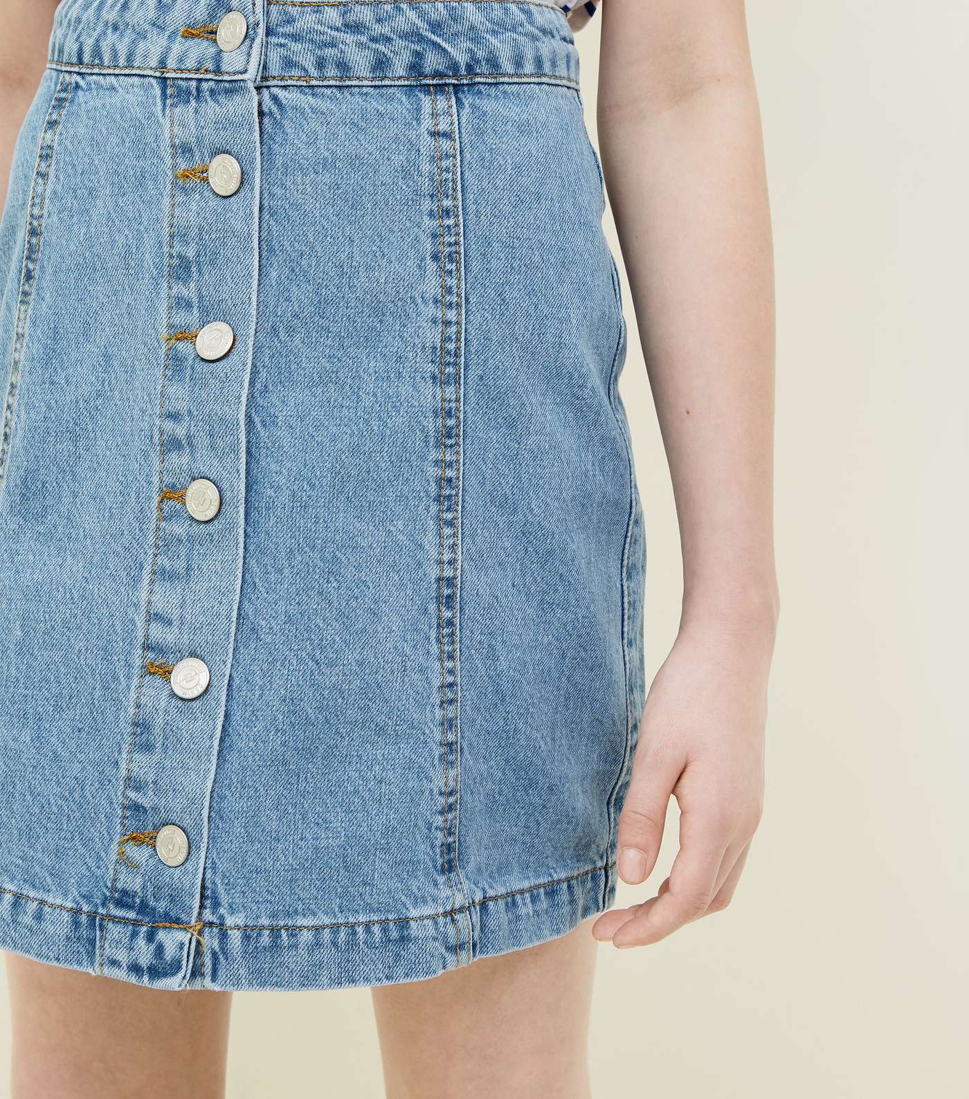 Girls Pale Blue Button Front Denim Skirt Image 5
