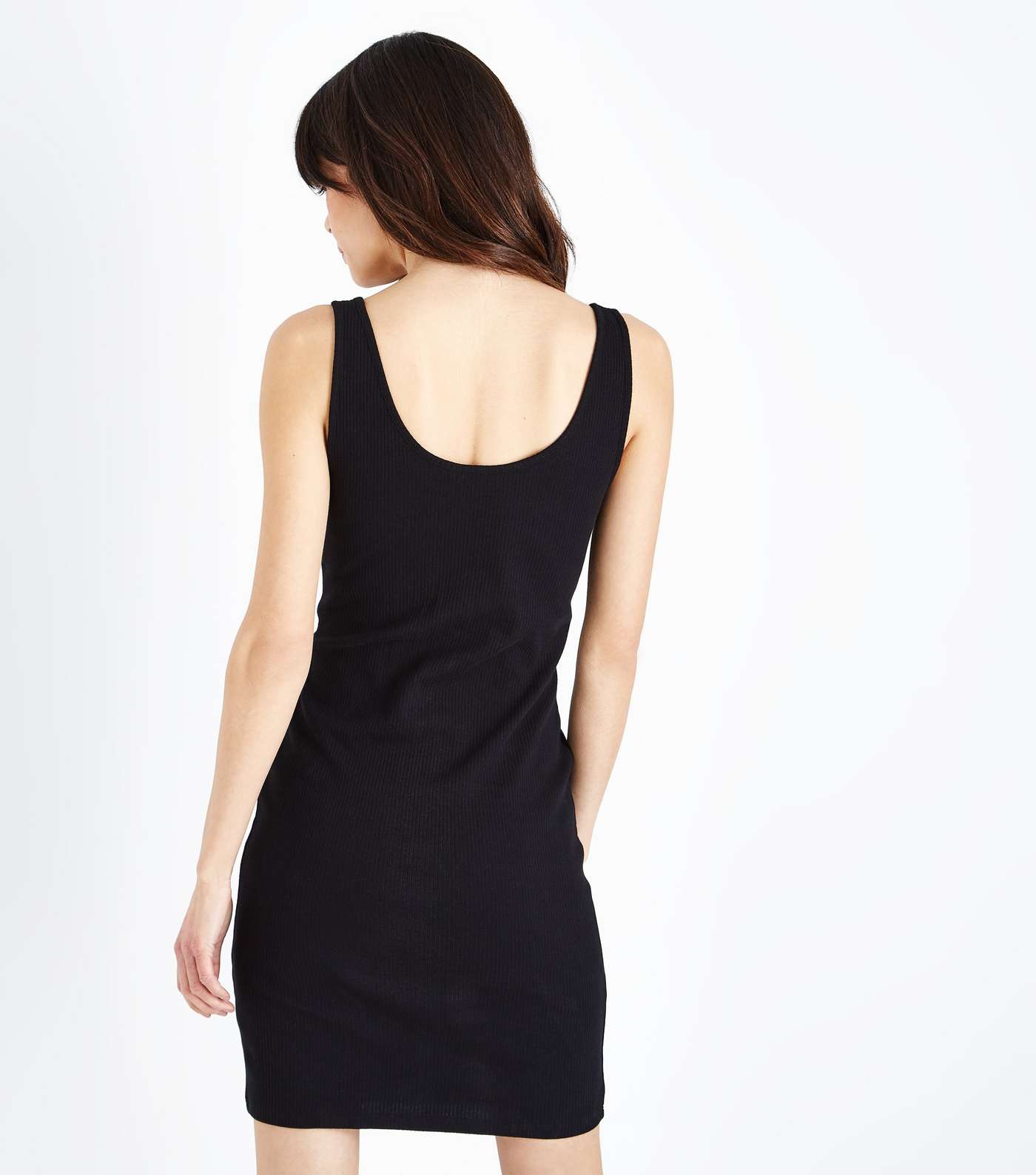 Black Ribbed Button Front Bodycon Dress Image 3