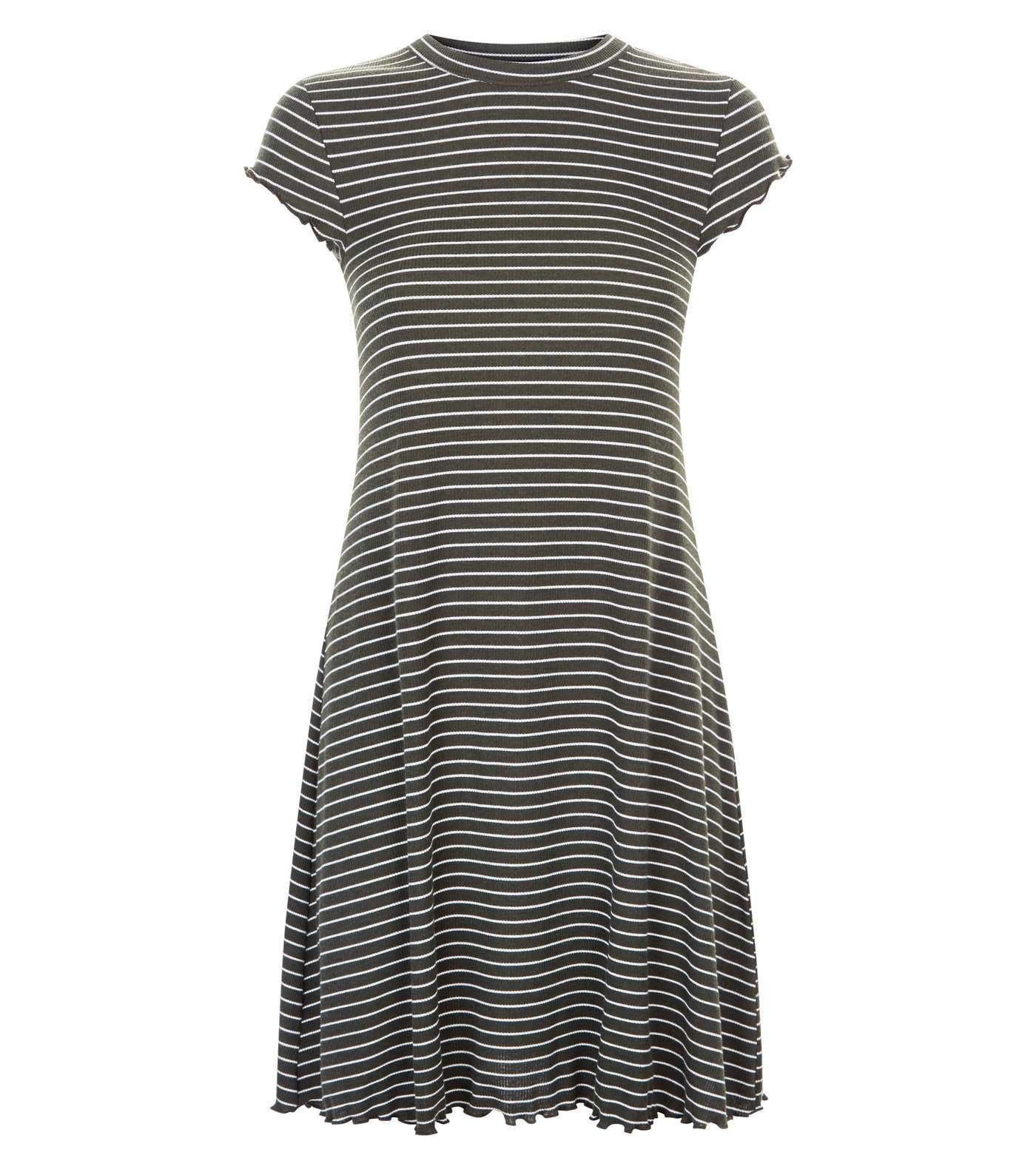 Khaki Stripe Frill Hem Swing Dress Image 4