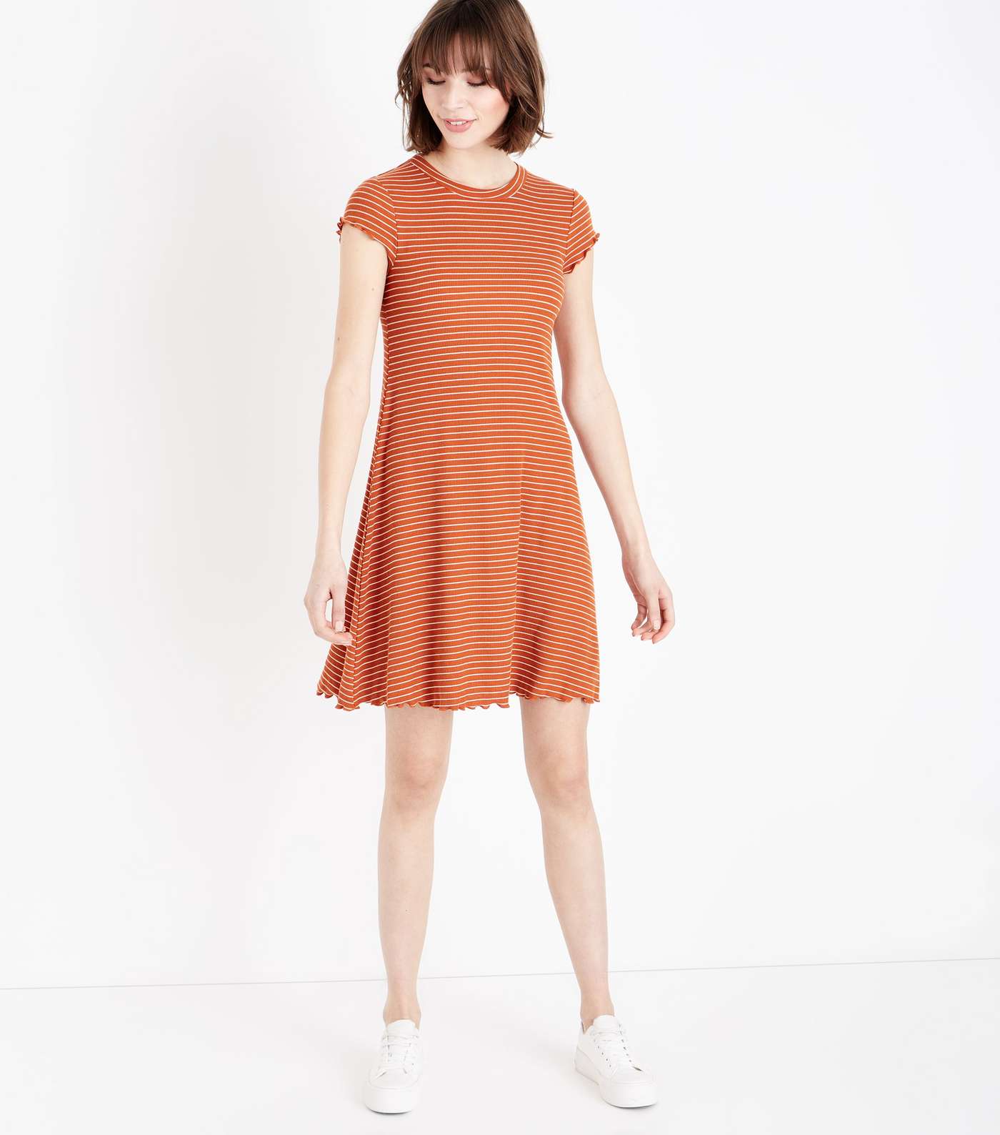 Orange Stripe Frill Hem Swing Dress Image 2
