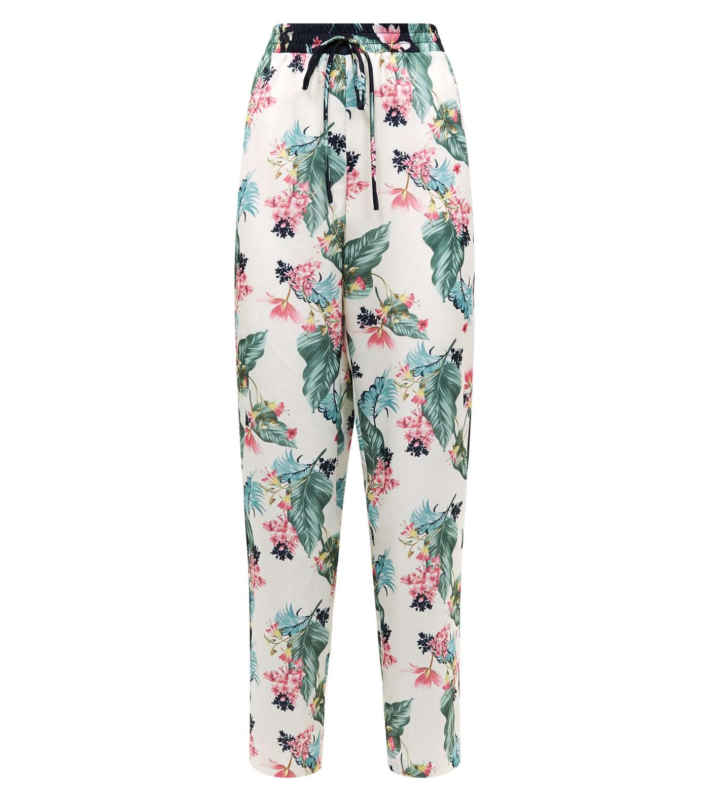 Soraya Off White Floral Leaf Print Satin Pyjama Trousers Image 4