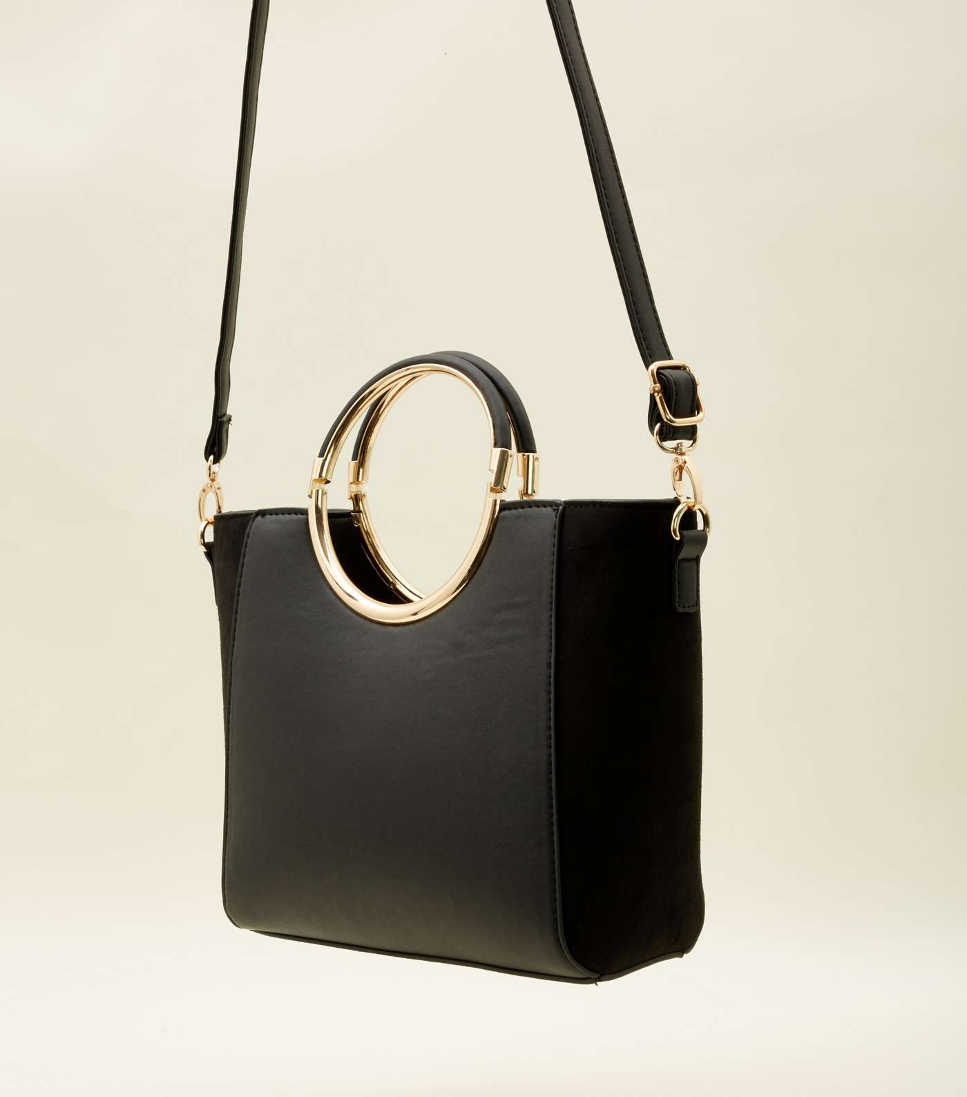 Black Structured Ring Metal Handle Bag Image 3