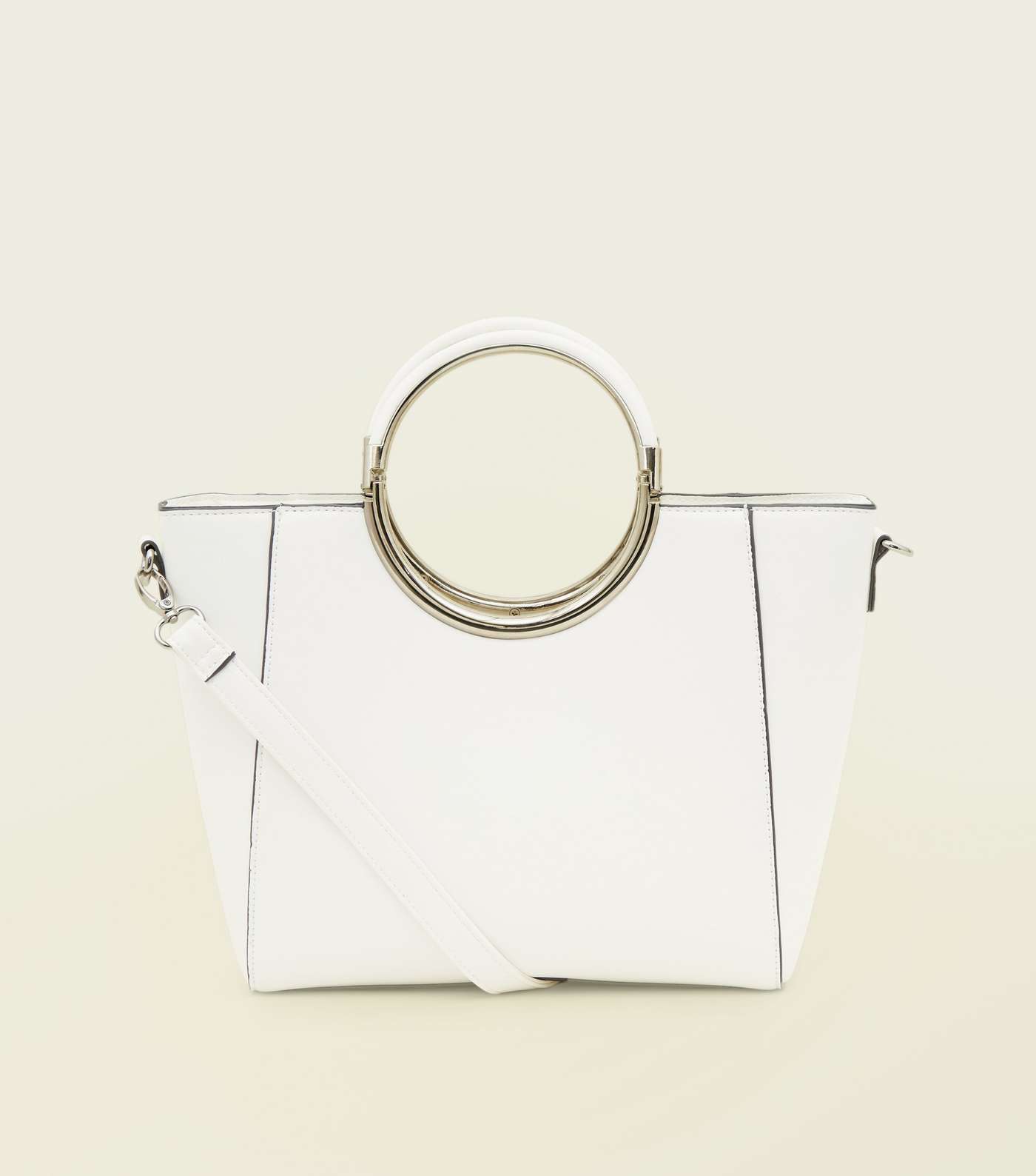 White Structured Ring Metal Handle Bag