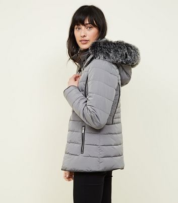 new look grey hooded puffer jacket