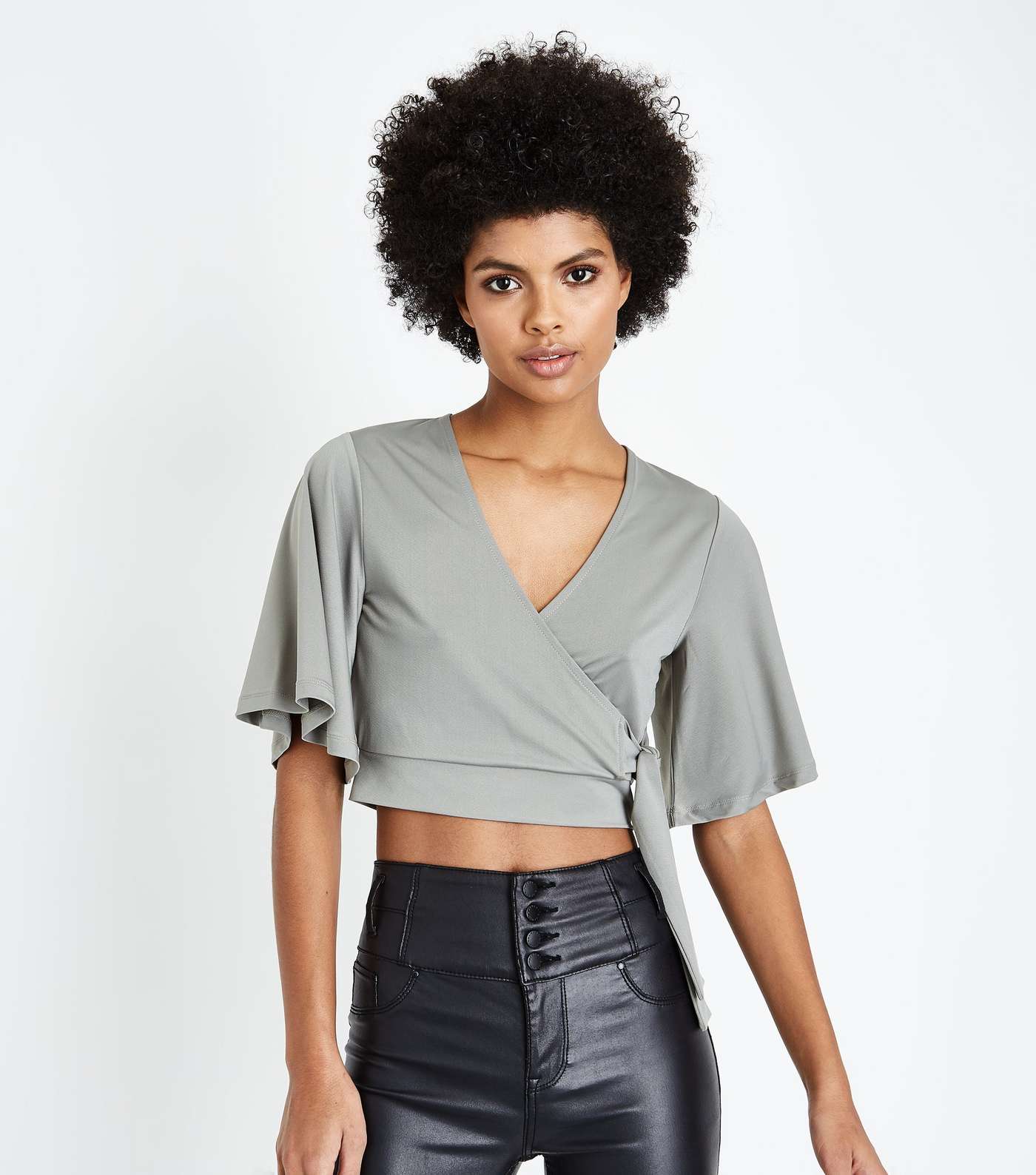 Olive Green Cape Sleeve Crop Top
