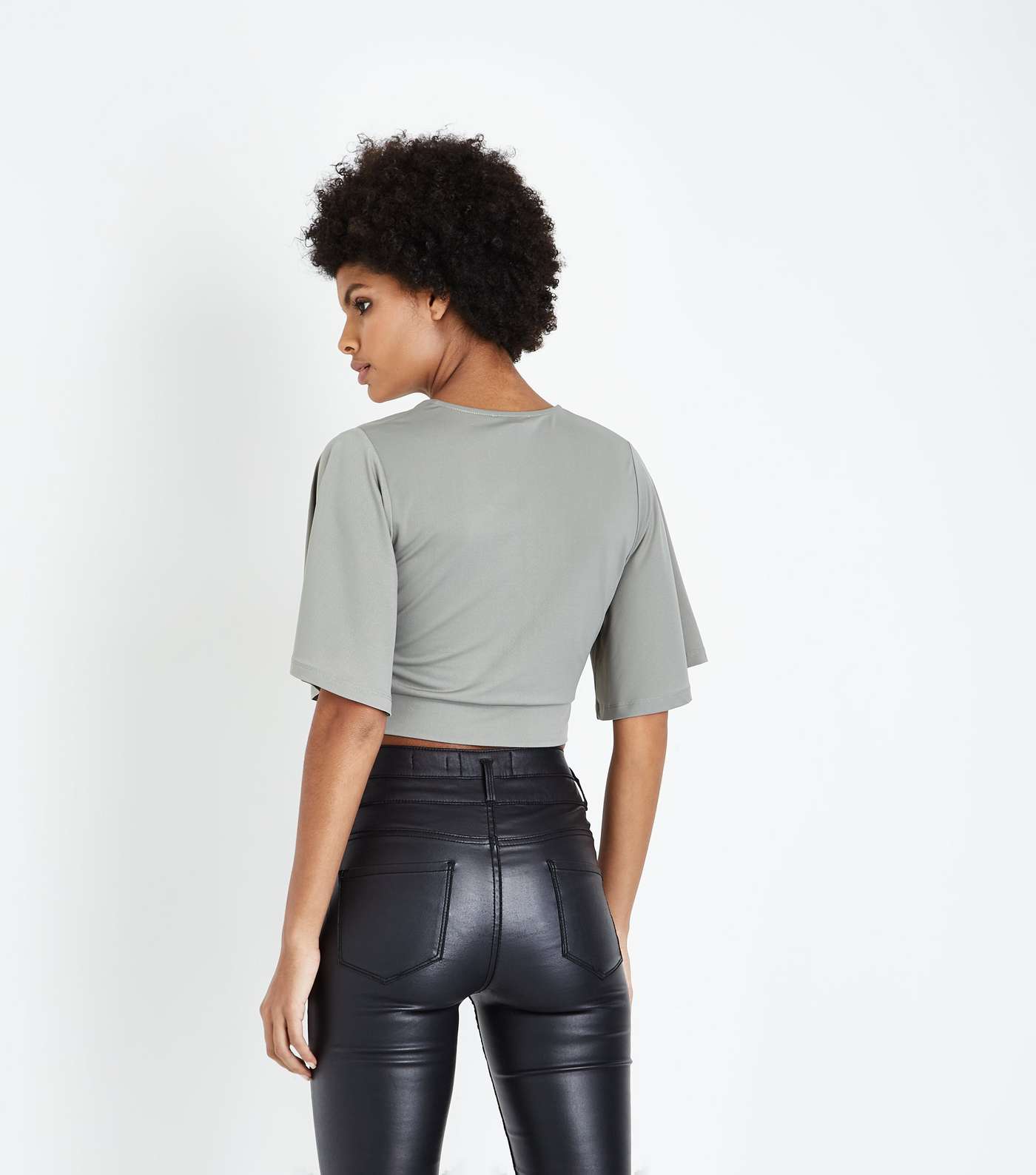 Olive Green Cape Sleeve Crop Top Image 3