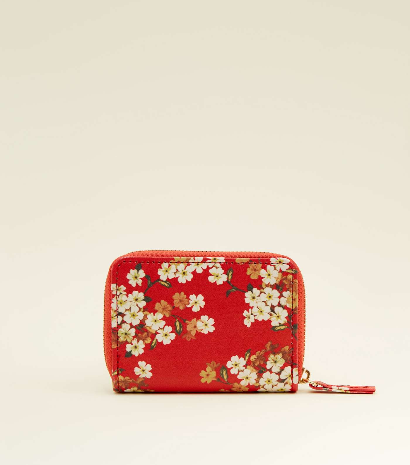 Red Ditsy Floral Print Zip Top Card Holder