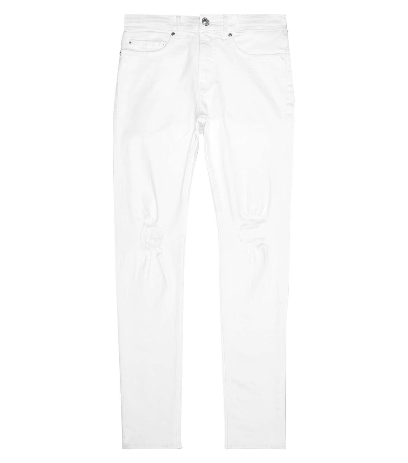 White Ripped Knee Super Skinny Stretch Jeans Image 4