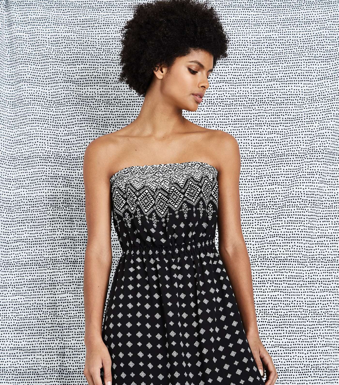Black Tile Border Print Bandeau Maxi Dress Image 4