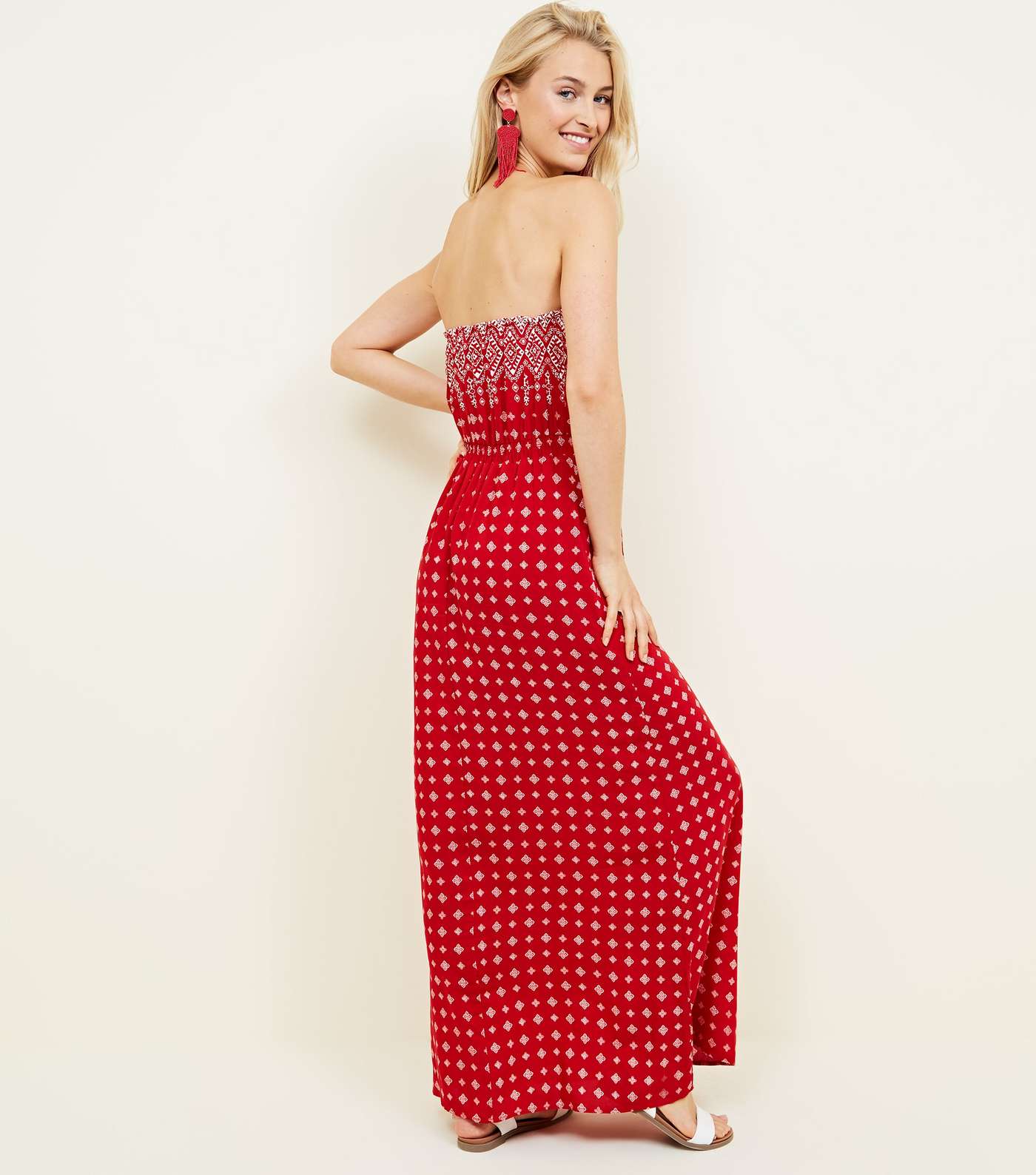 Red Tile Border Print Bandeau Maxi Dress Image 3