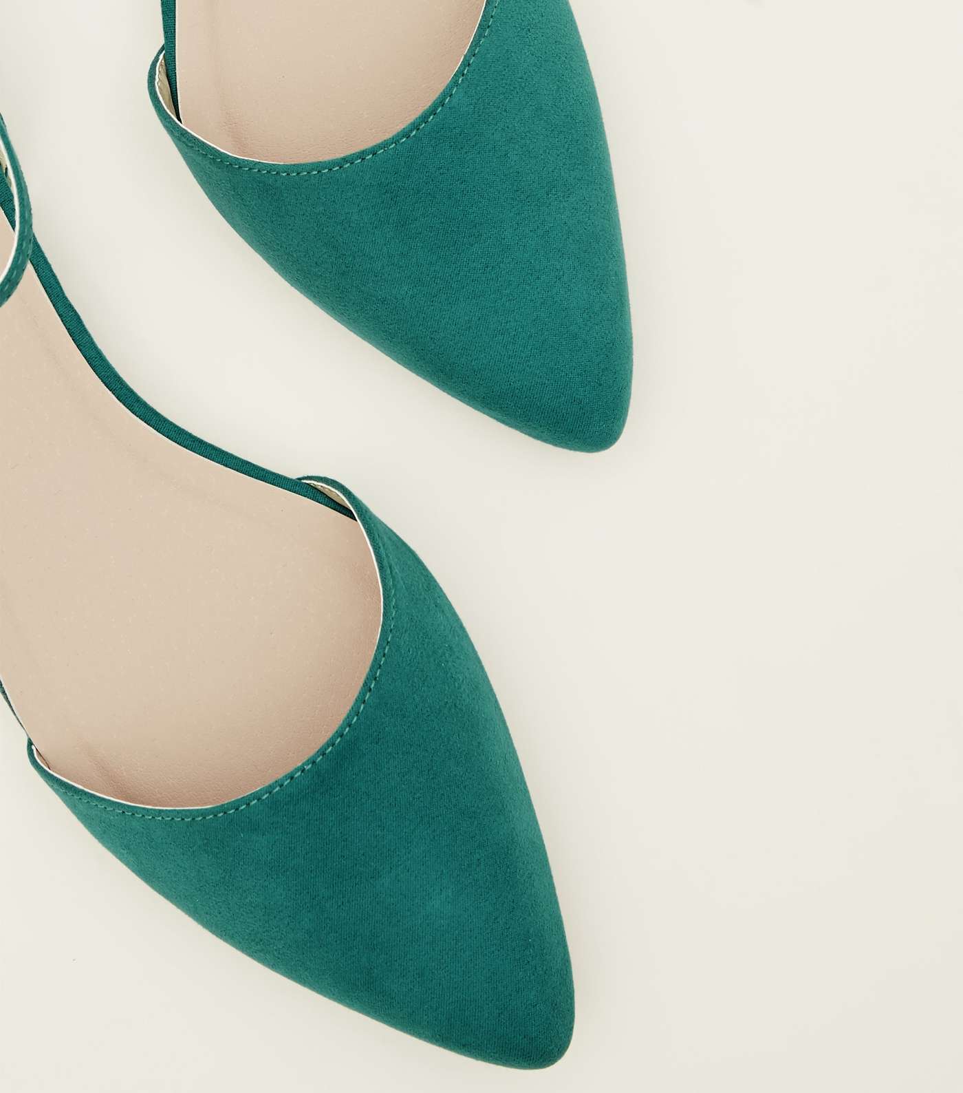 Green Suedette Cut Out Back Pointed Flats Image 4