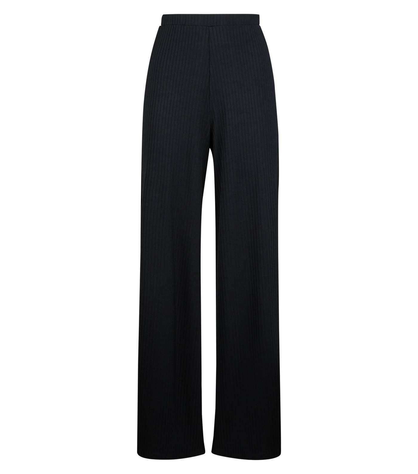 Black Ribbed Flared Split Side Trousers Image 4
