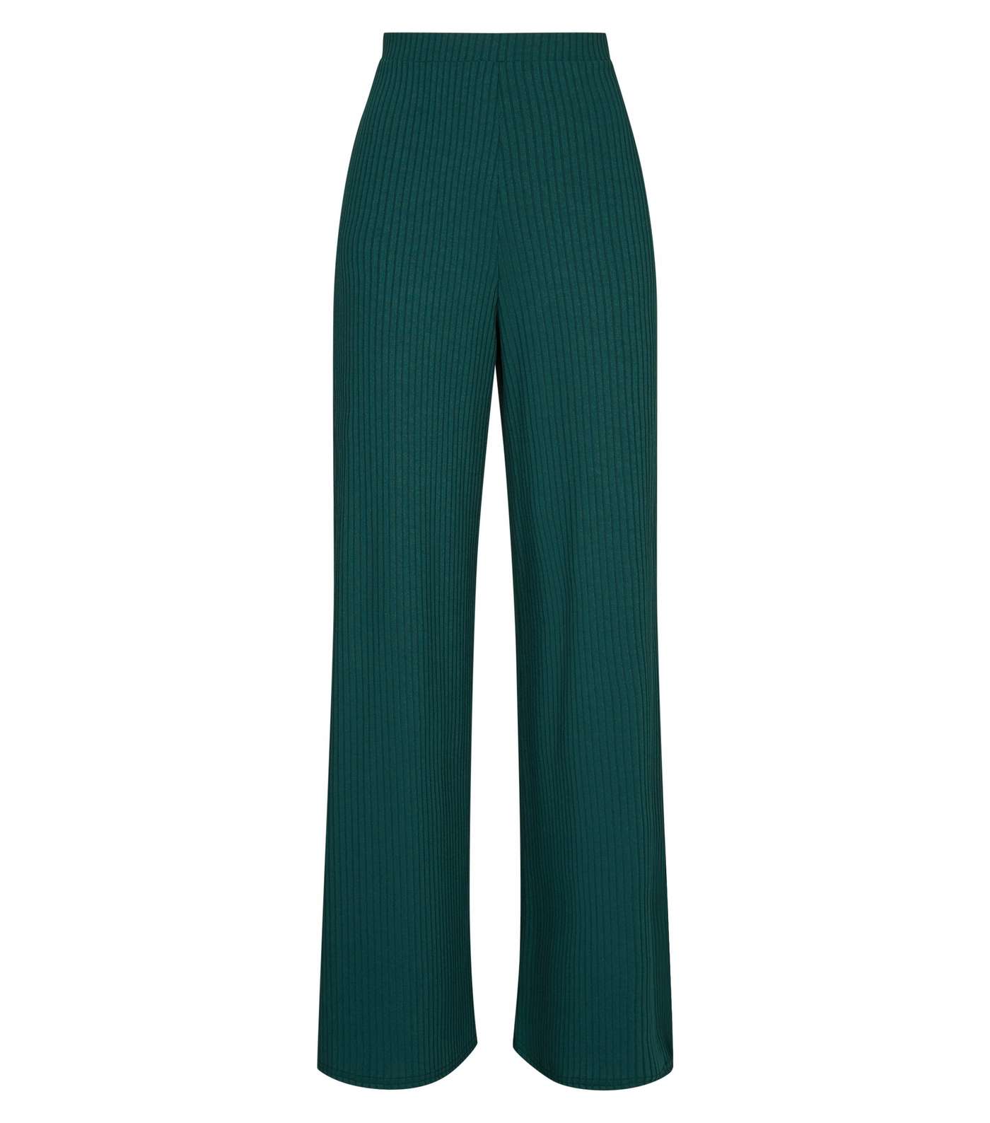 Dark Green Ribbed Flared Split Side Trousers Image 4