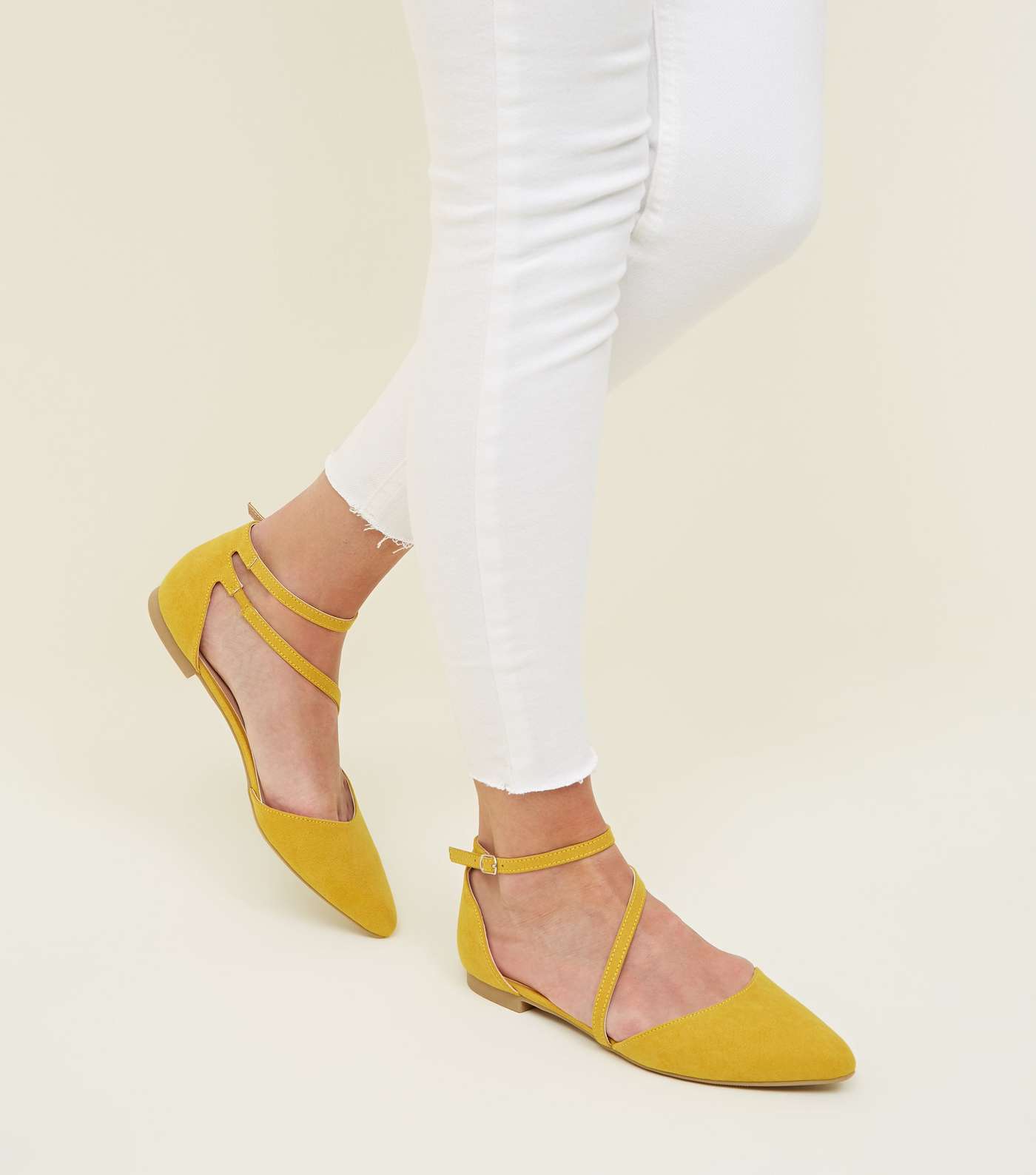 Yellow Suedette Asymmetric Strap Pointed Pumps Image 2